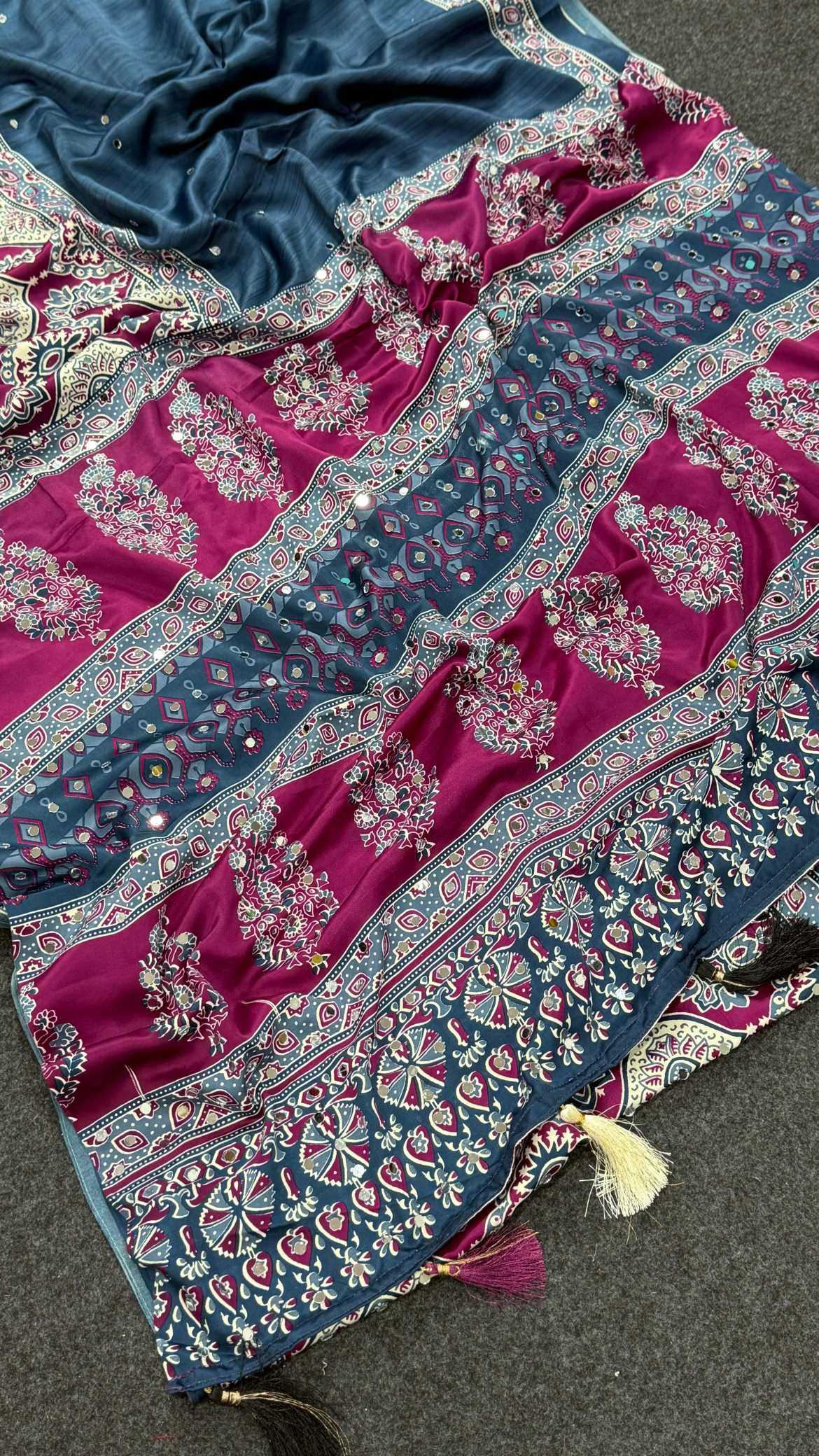 YNF Wholesale Satin Ajrakh Sarees KESH203 Ajrakh Tulips -16 | Surat Manufacturer