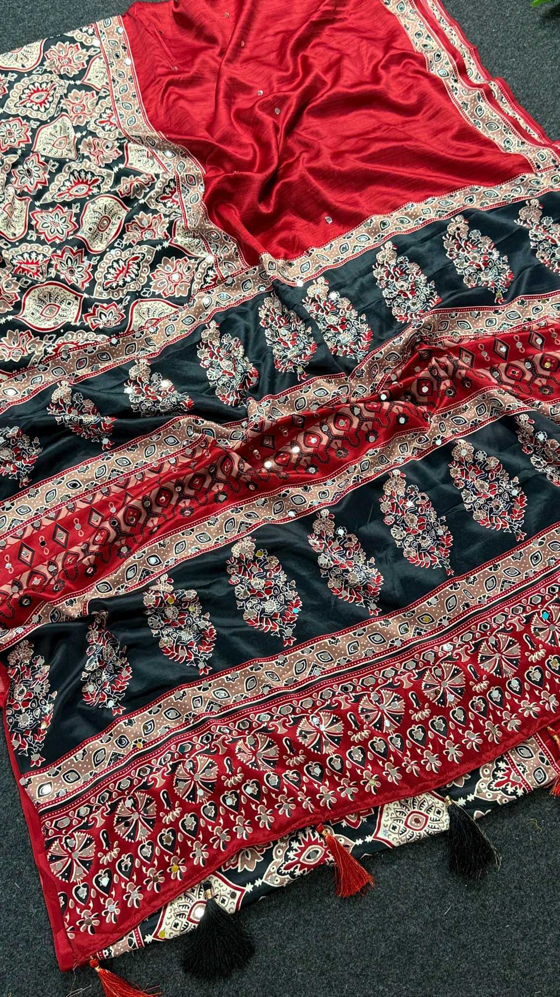 YNF Wholesale Satin Ajrakh Sarees KESH203 Ajrakh Tulips -16 | Surat Manufacturer