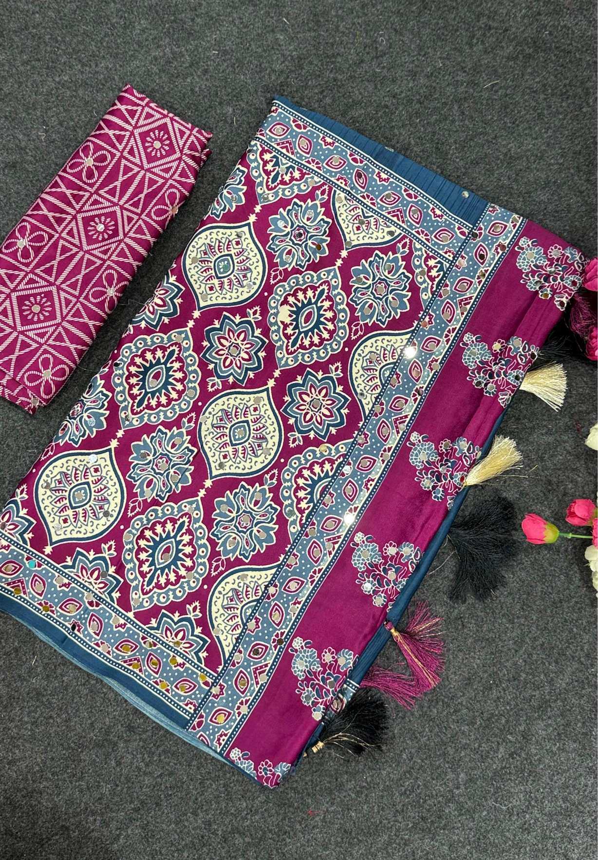 YNF Wholesale Satin Ajrakh Sarees KESH203 Ajrakh Tulips -16 | Surat Manufacturer