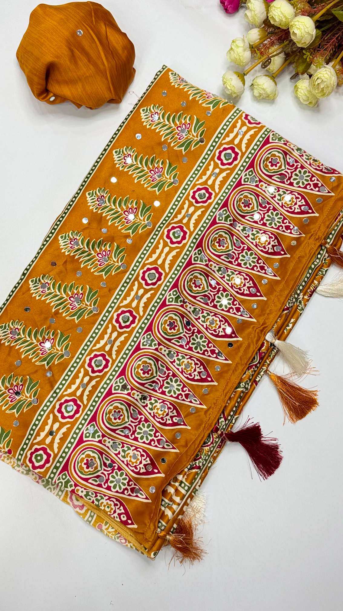 YNF Wholesale Dull Moss Ajrakh Sarees  | Surat Manufacturer