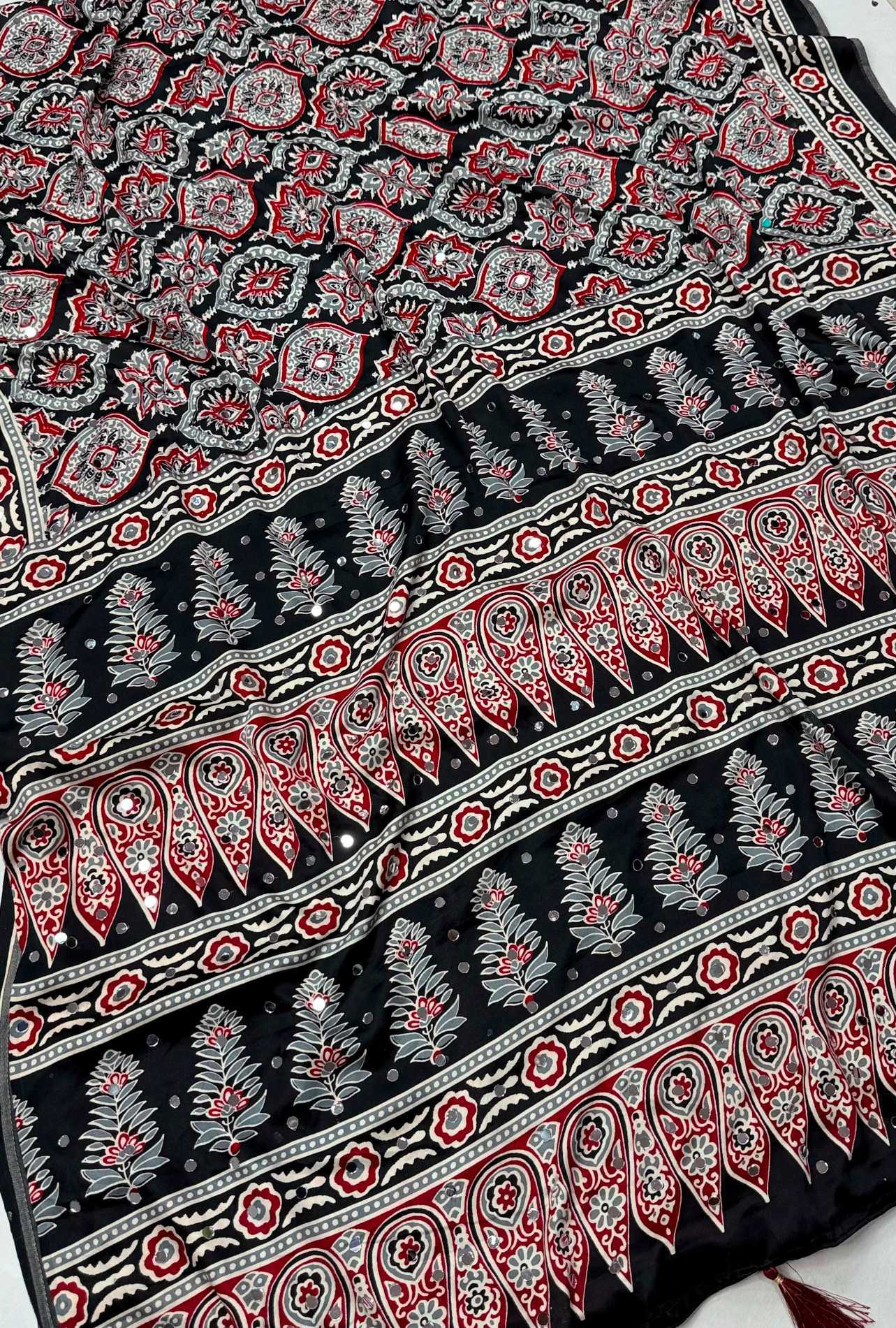 YNF Wholesale Dull Moss Ajrakh Sarees  | Surat Manufacturer