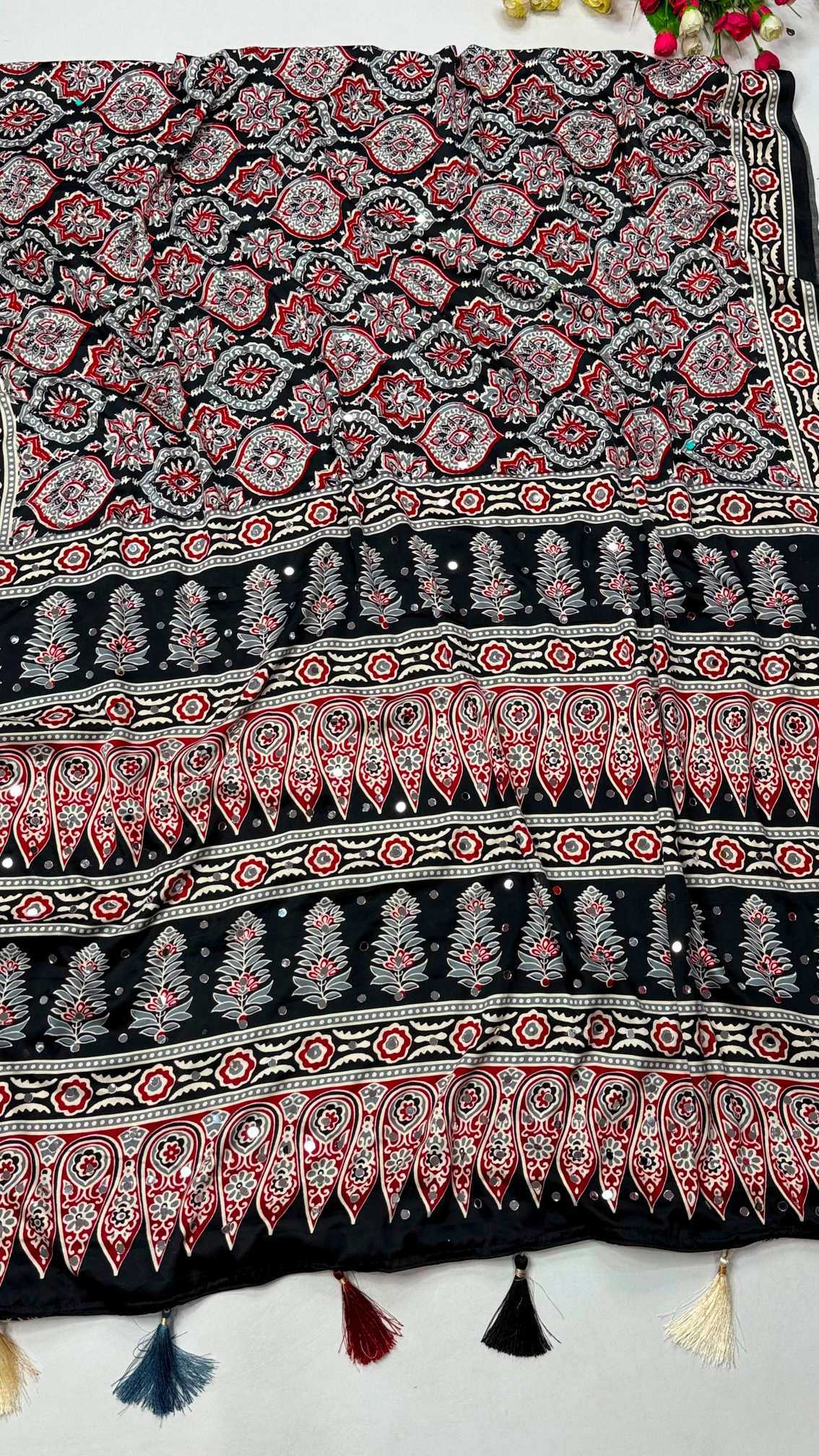 YNF Wholesale Dull Moss Ajrakh Sarees  | Surat Manufacturer