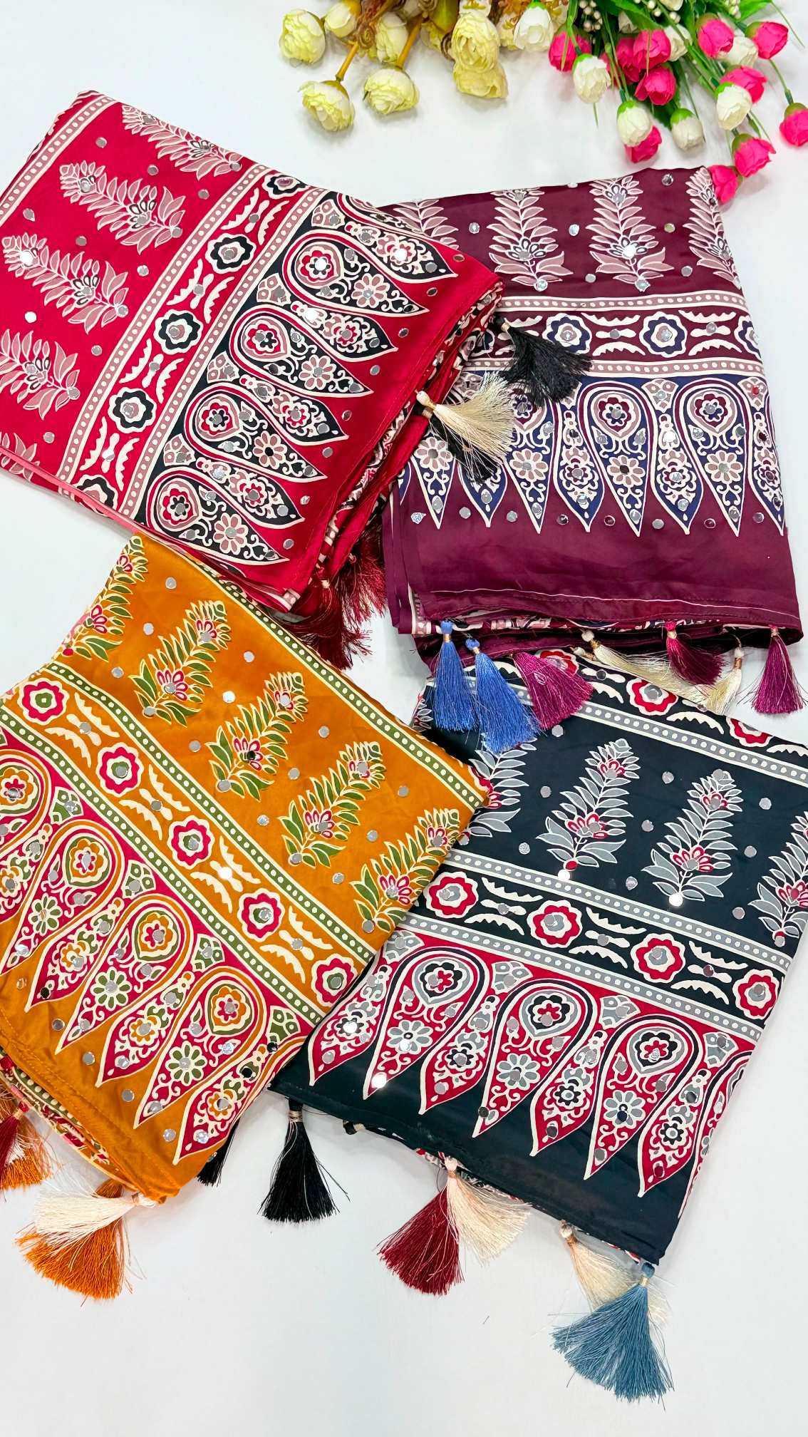 YNF Wholesale Dull Moss Ajrakh Sarees  | Surat Manufacturer