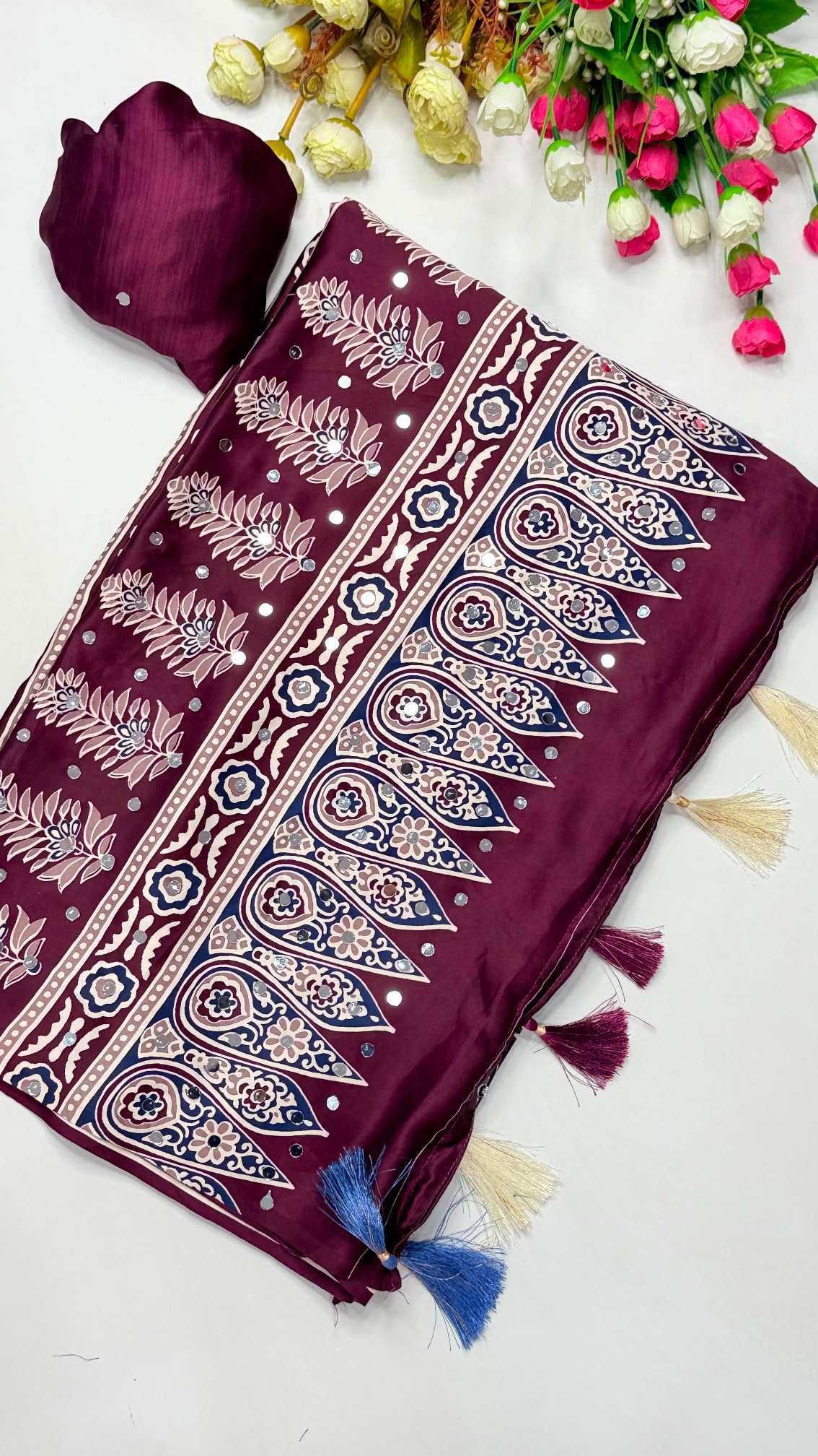 YNF Wholesale Dull Moss Ajrakh Sarees  | Surat Manufacturer