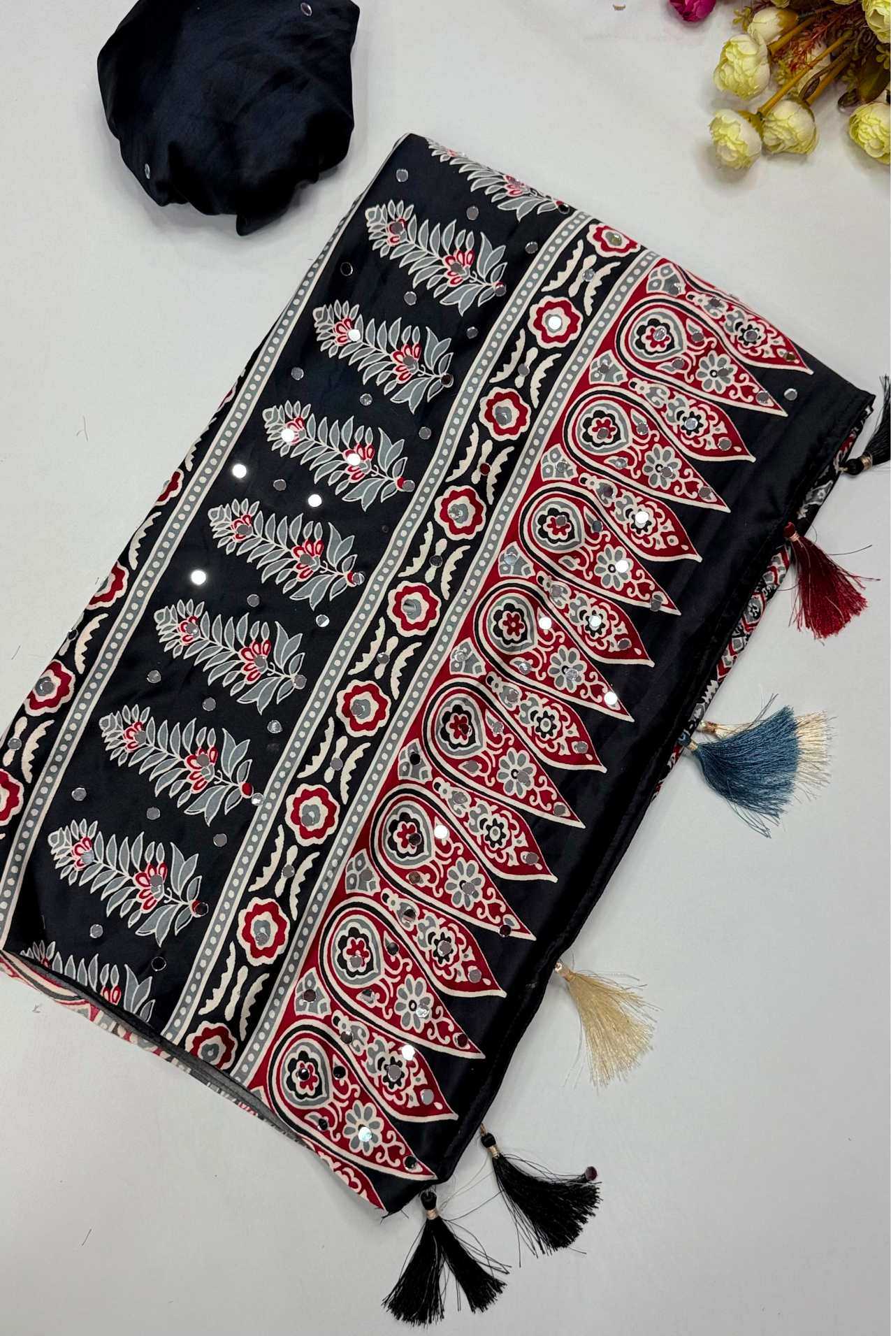 YNF Wholesale Dull Moss Ajrakh Sarees  | Surat Manufacturer