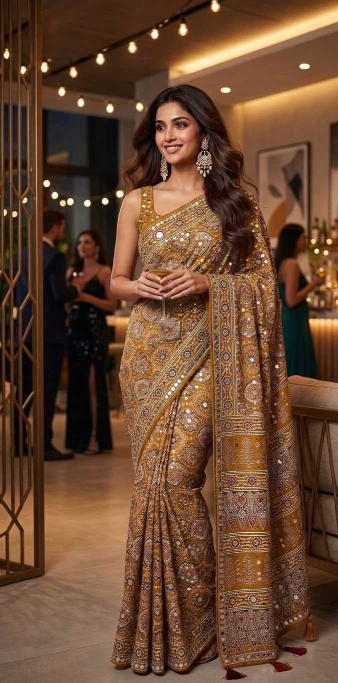 YNF Wholesale Dull Moss Ajrakh Sarees  | Surat Manufacturer