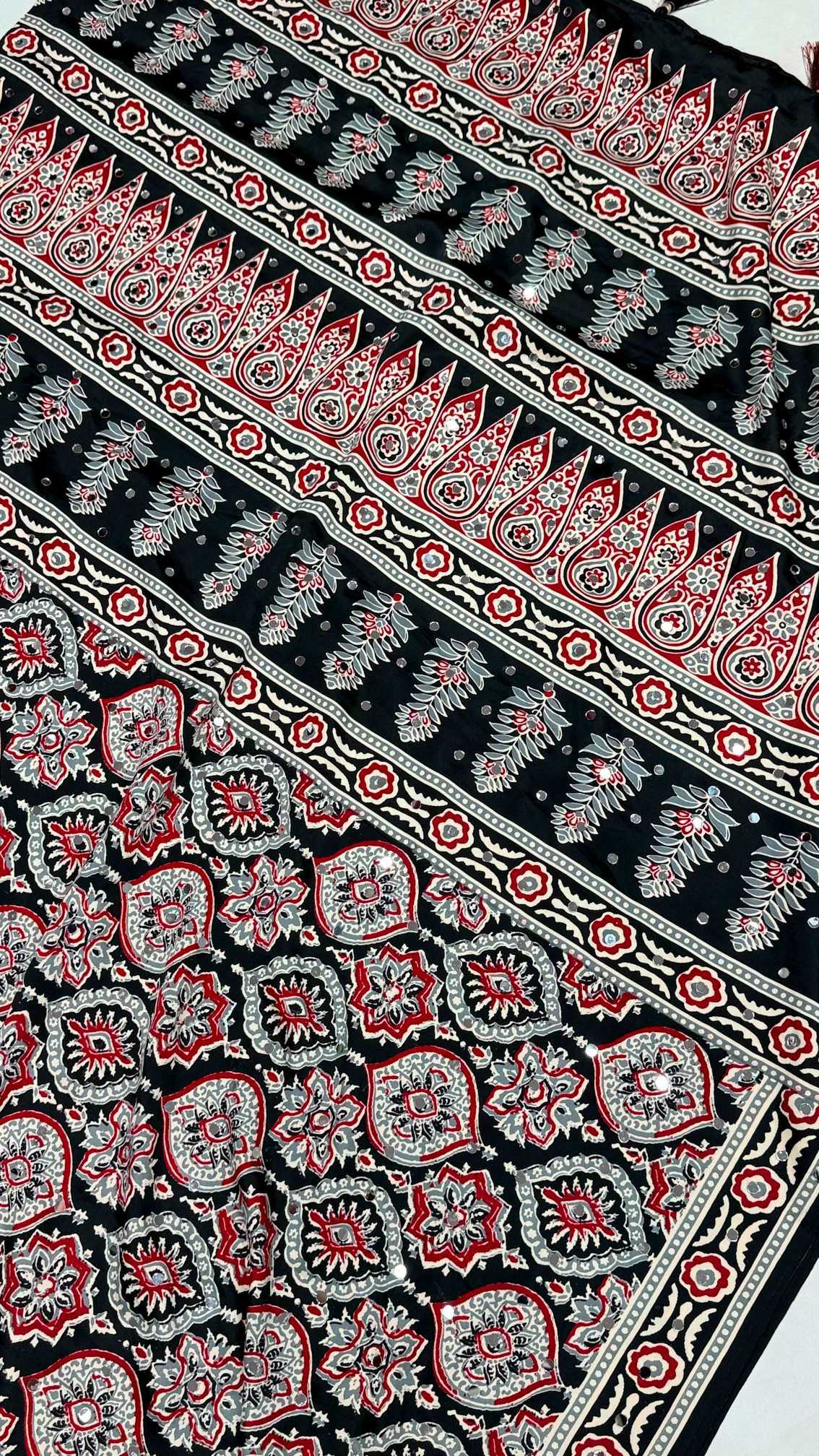 YNF Wholesale Dull Moss Ajrakh Sarees  | Surat Manufacturer