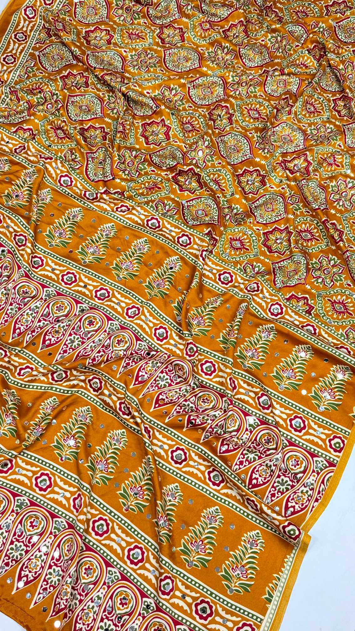 YNF Wholesale Dull Moss Ajrakh Sarees  | Surat Manufacturer