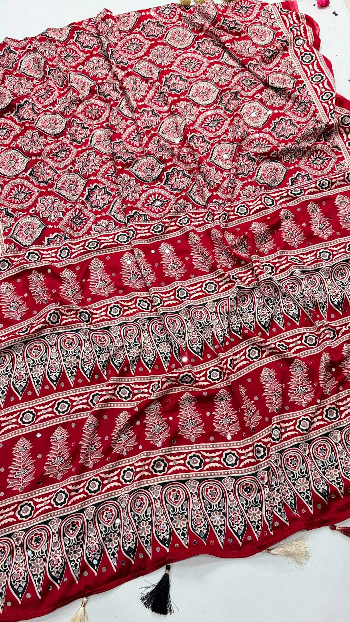 YNF Wholesale Dull Moss Ajrakh Sarees  | Surat Manufacturer
