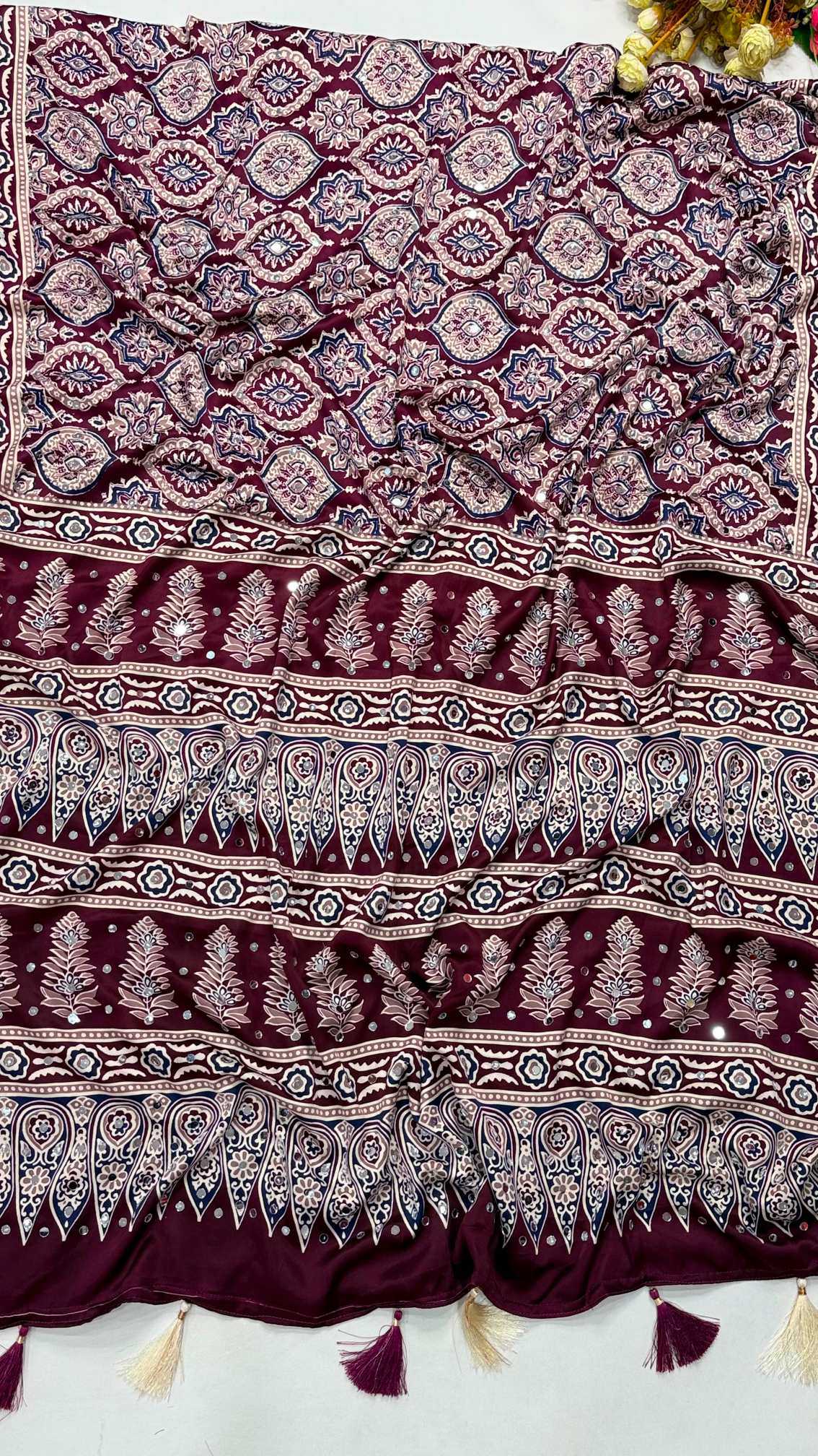 YNF Wholesale Dull Moss Ajrakh Sarees  | Surat Manufacturer