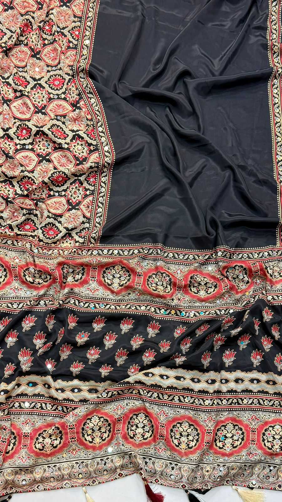YNF Wholesale Satin Ajrakh Sarees  | Surat Manufacturer