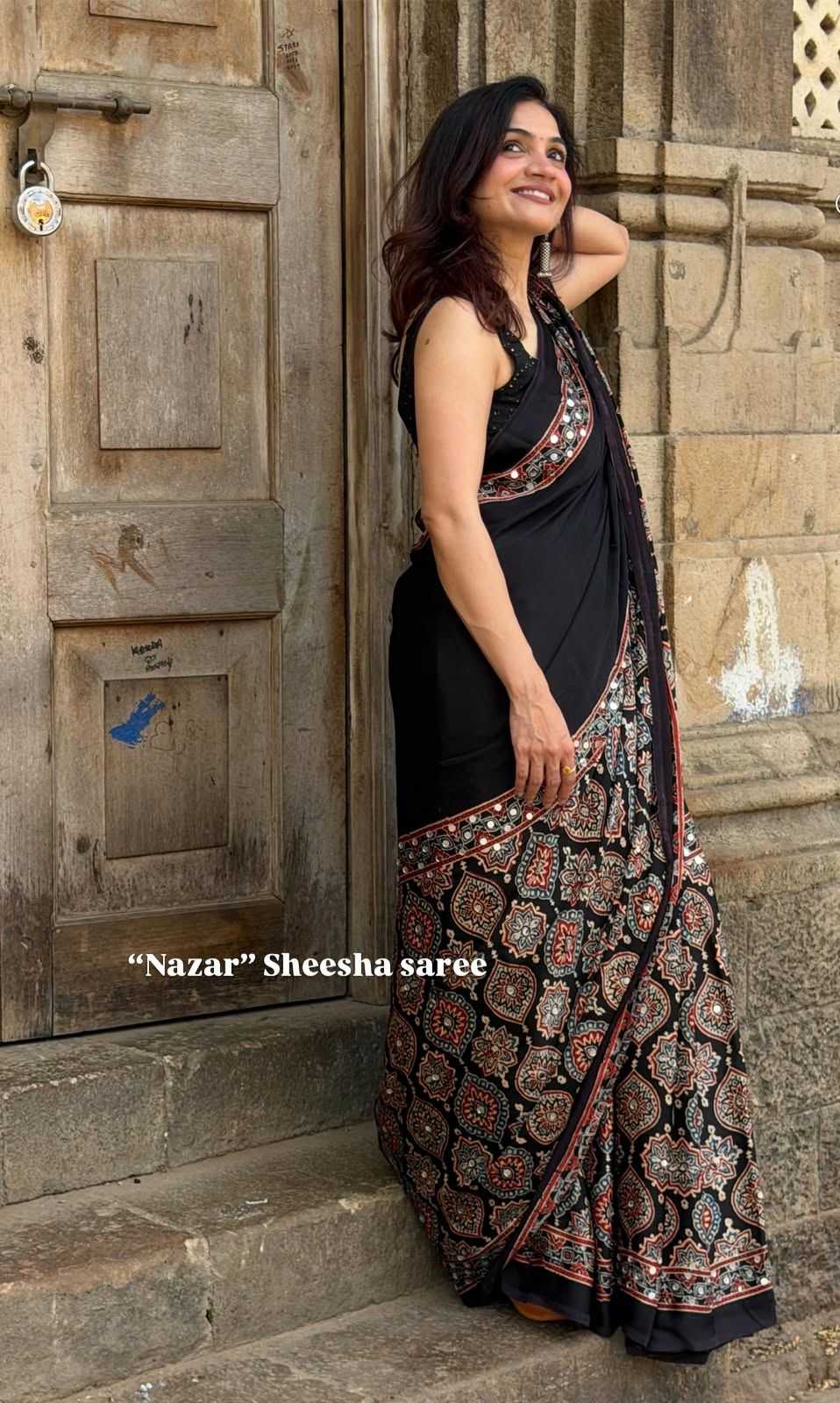 YNF Wholesale Satin Ajrakh Sarees  | Surat Manufacturer