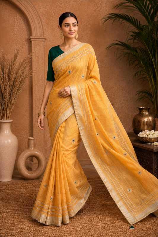 YNF Wholesale Linen Embroidered Sarees KESH208 GURLEEM | Surat Manufacturer