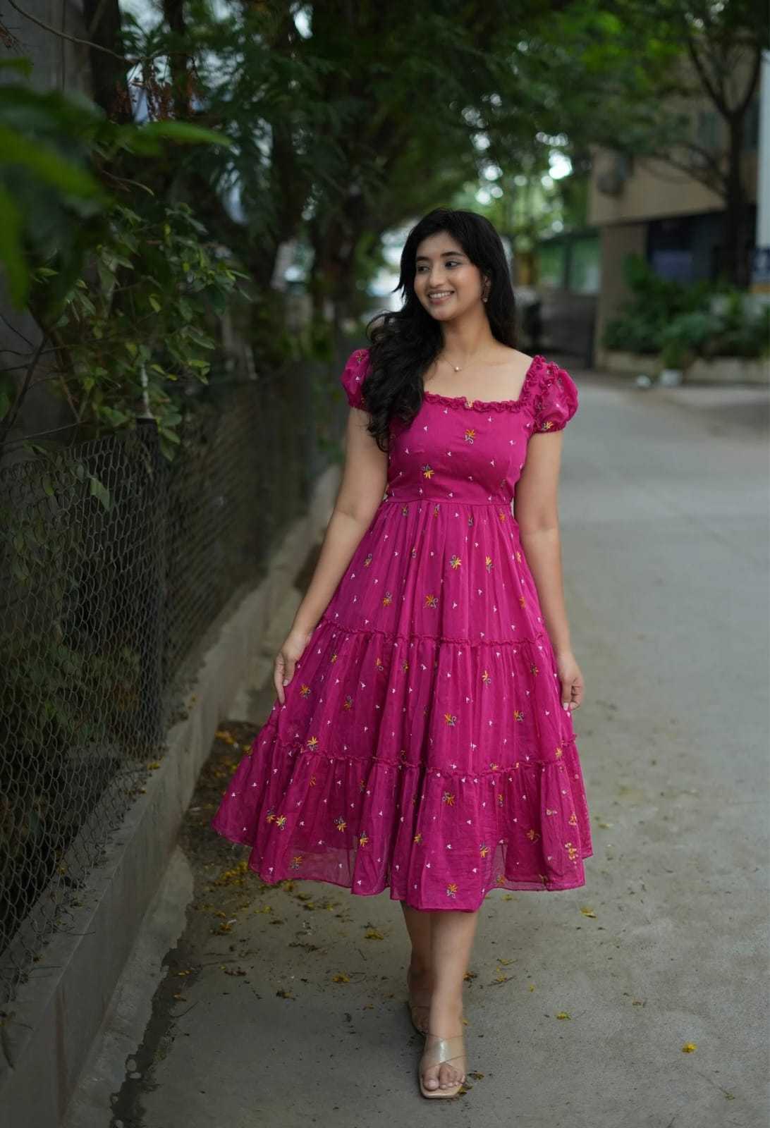 YNF Wholesale Chanderi Cotton Maxi Dresses KESH210 Onion Pink | Surat Manufacturer