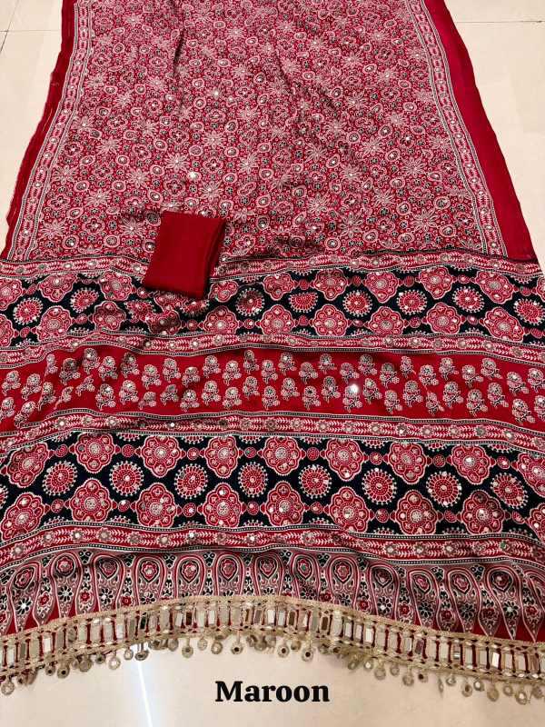 YNF Wholesale Japan Sartin Ajrakh Sarees KESH485 Arj | Surat Manufacturer
