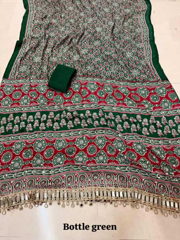 YNF Wholesale Japan Sartin Ajrakh Sarees KESH485 Arj | Surat Manufacturer