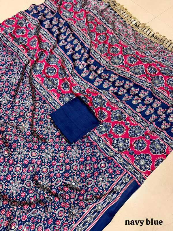 YNF Wholesale Japan Sartin Ajrakh Sarees KESH485 Arj | Surat Manufacturer