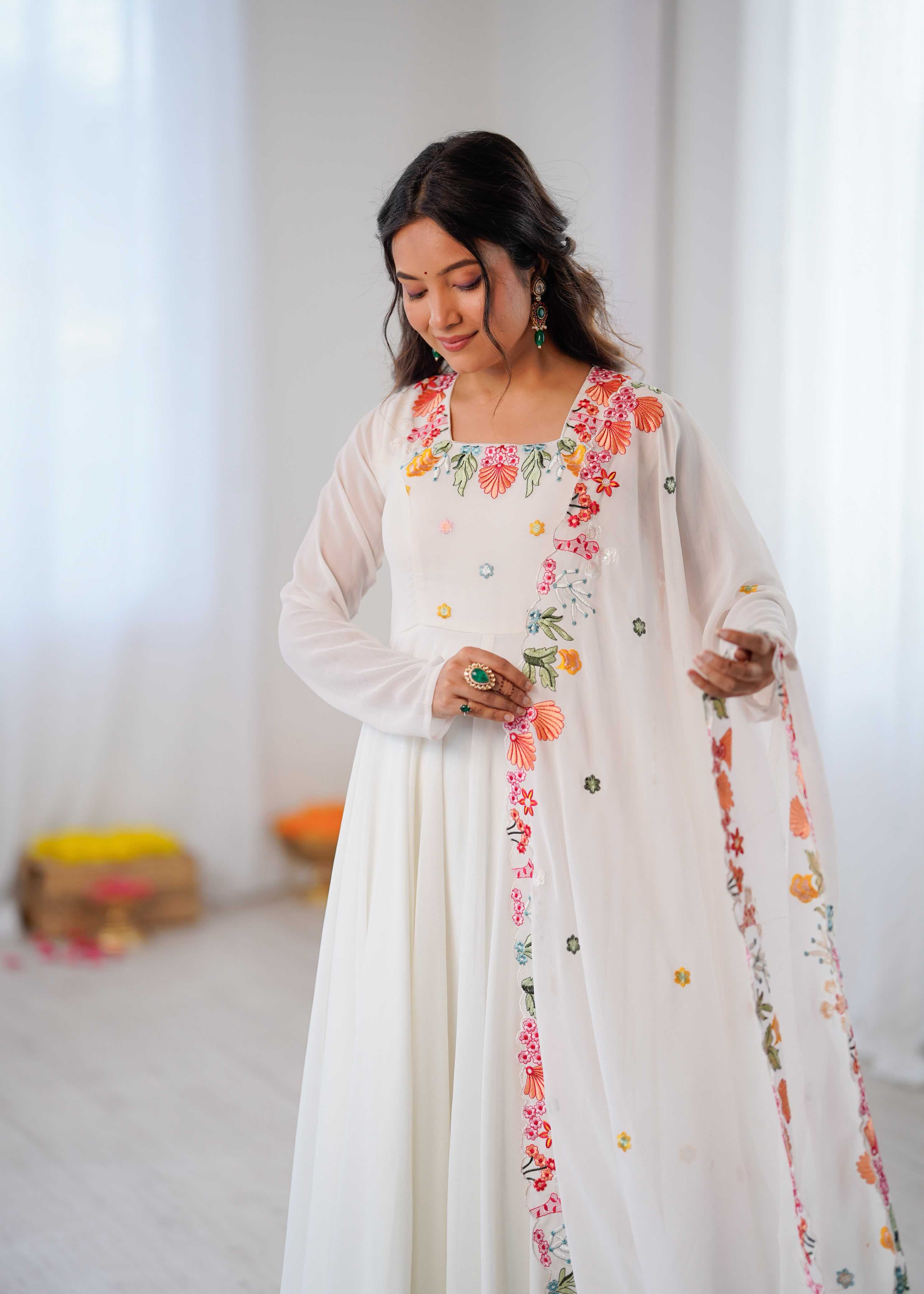 YNF Wholesale Faux Georgette Embroidery Gowns  | Surat Manufacturer