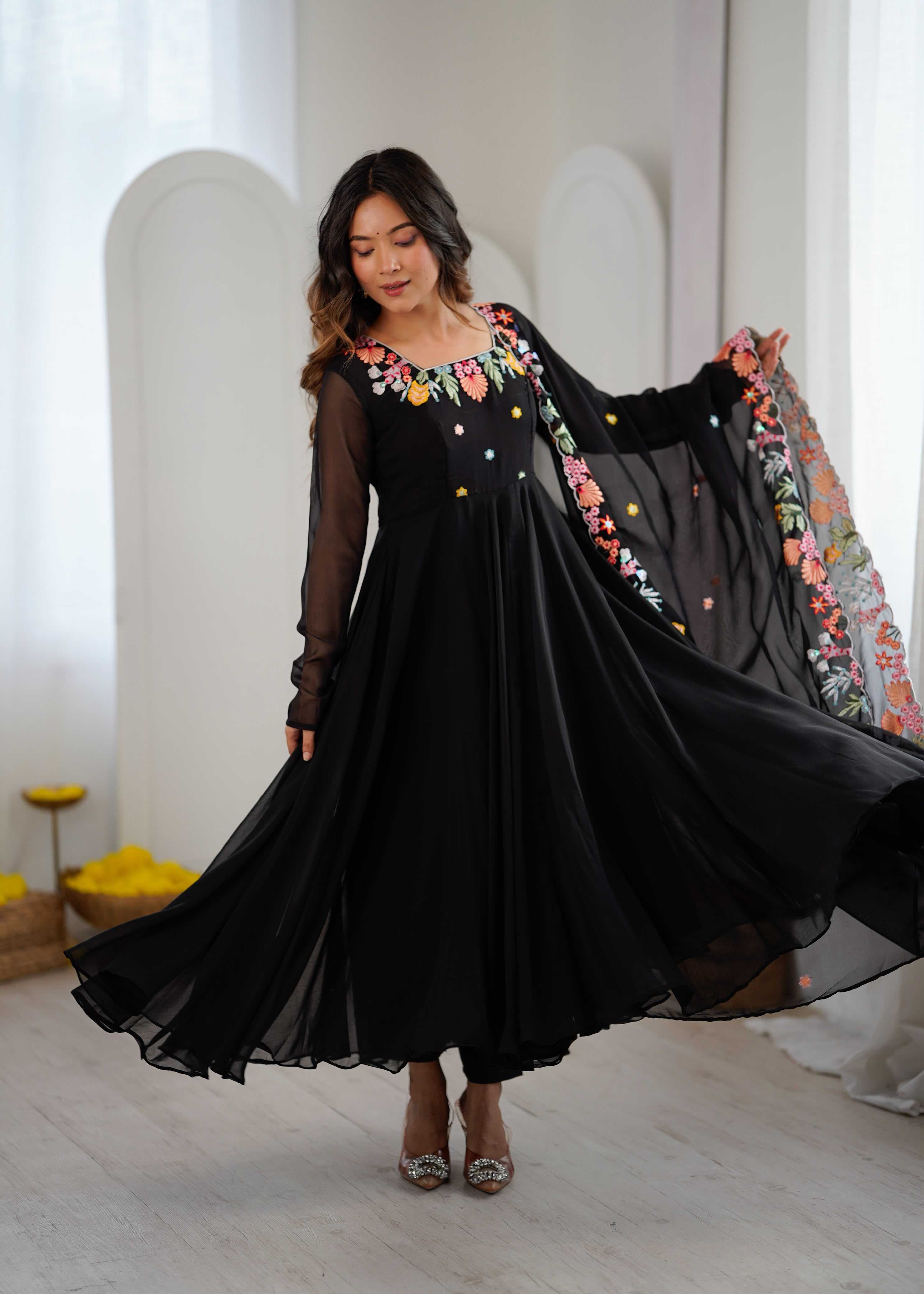 YNF Wholesale Faux Georgette Embroidery Gowns  | Surat Manufacturer
