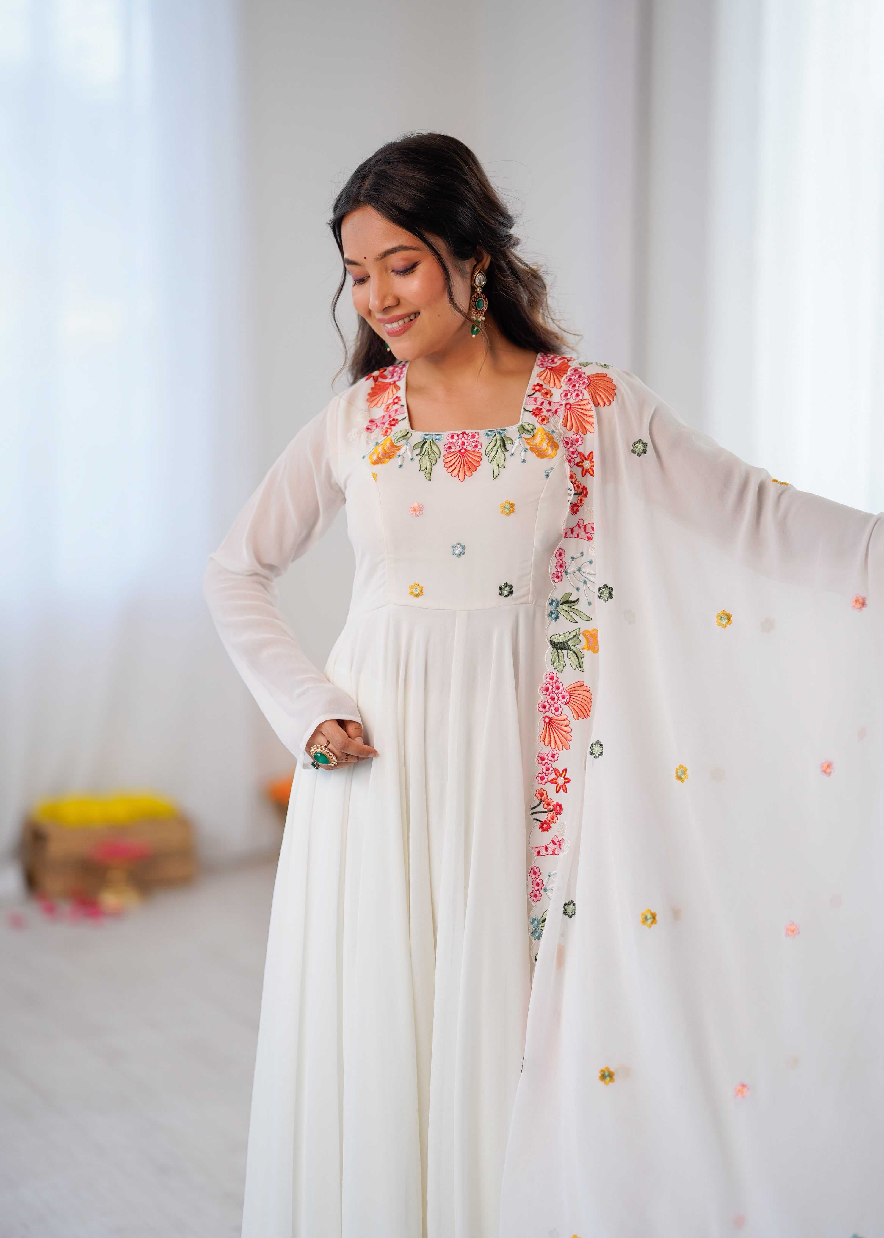 YNF Wholesale Faux Georgette Embroidery Gowns  | Surat Manufacturer