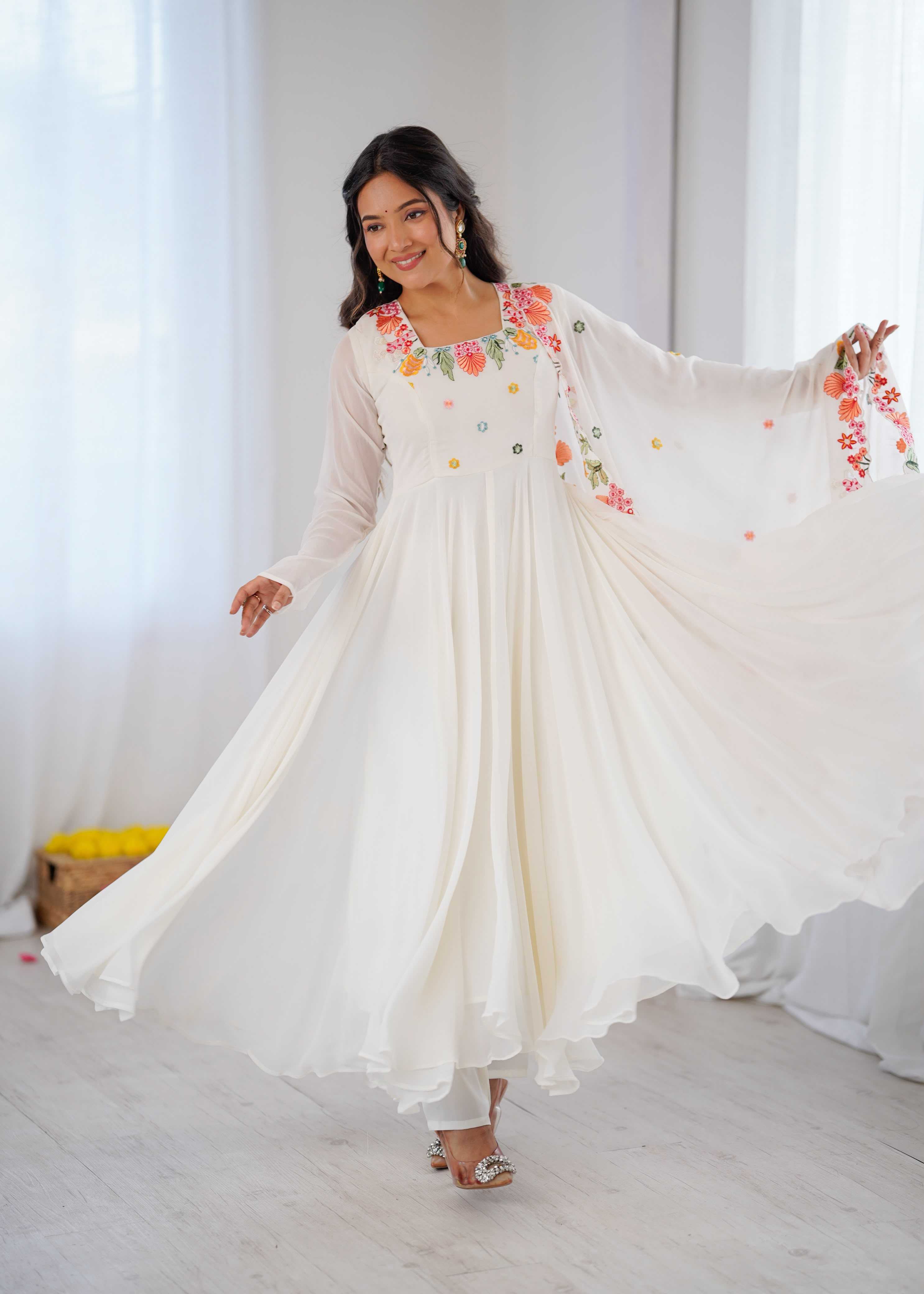 YNF Wholesale Faux Georgette Embroidery Gowns  | Surat Manufacturer