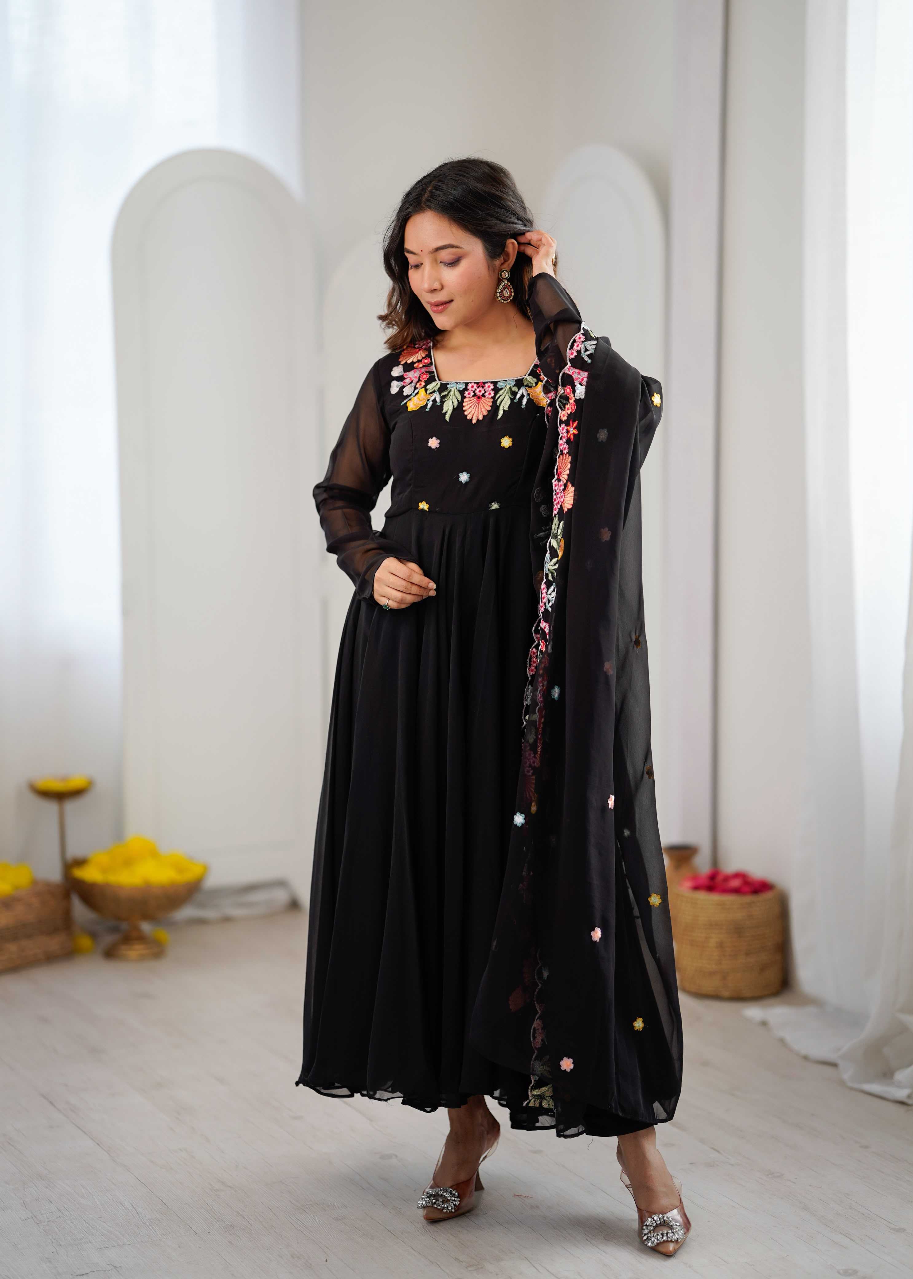 YNF Wholesale Faux Georgette Embroidery Gowns  | Surat Manufacturer