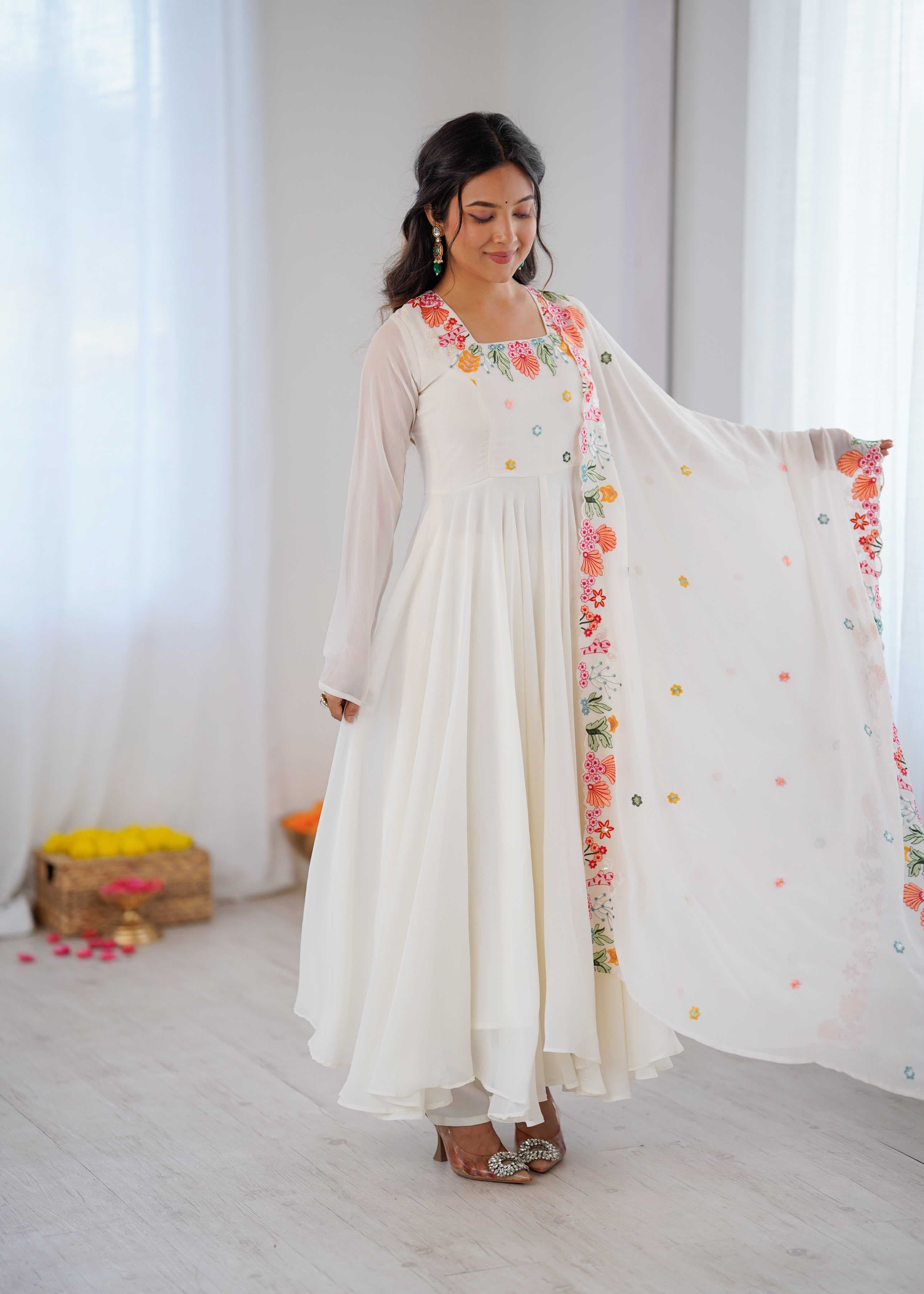 YNF Wholesale Faux Georgette Embroidery Gowns  | Surat Manufacturer