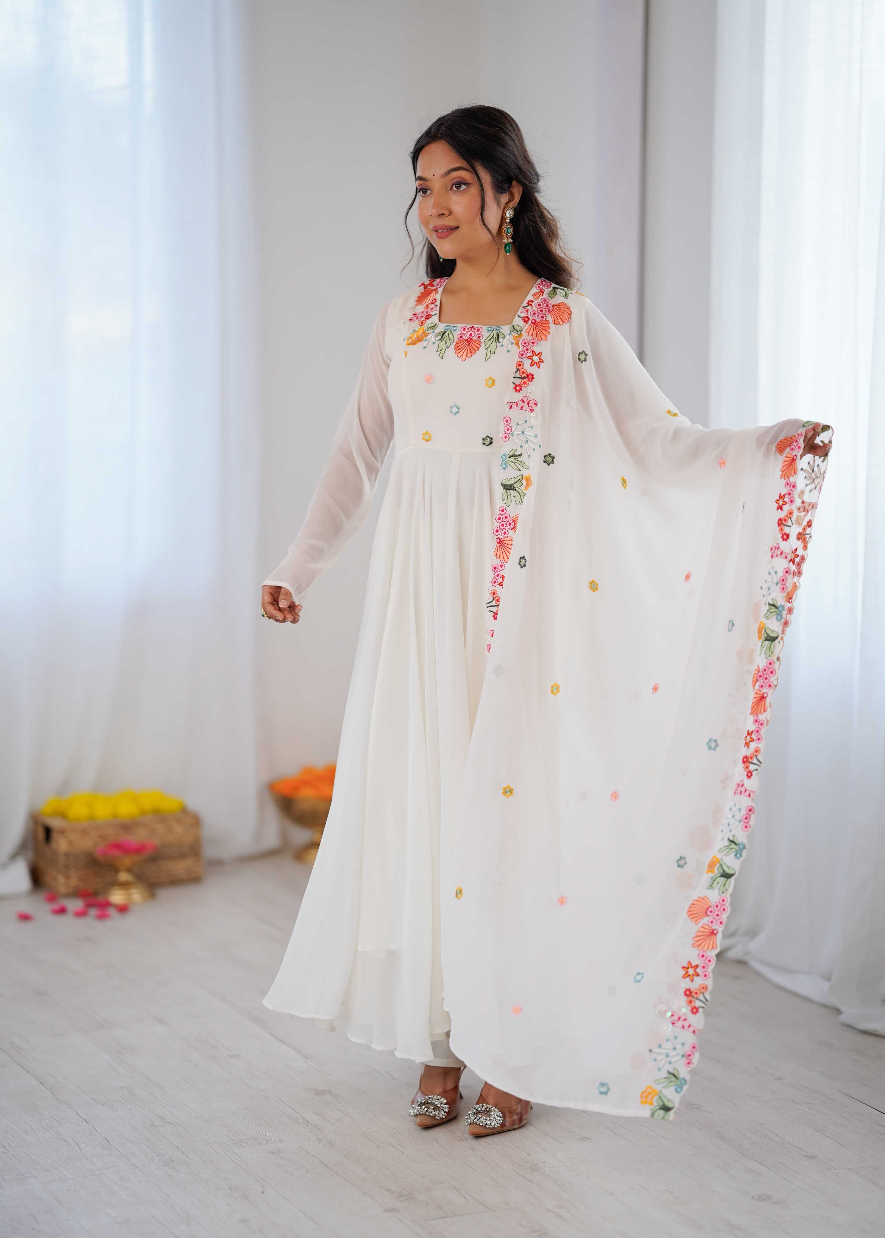 YNF Wholesale Faux Georgette Embroidery Gowns  | Surat Manufacturer
