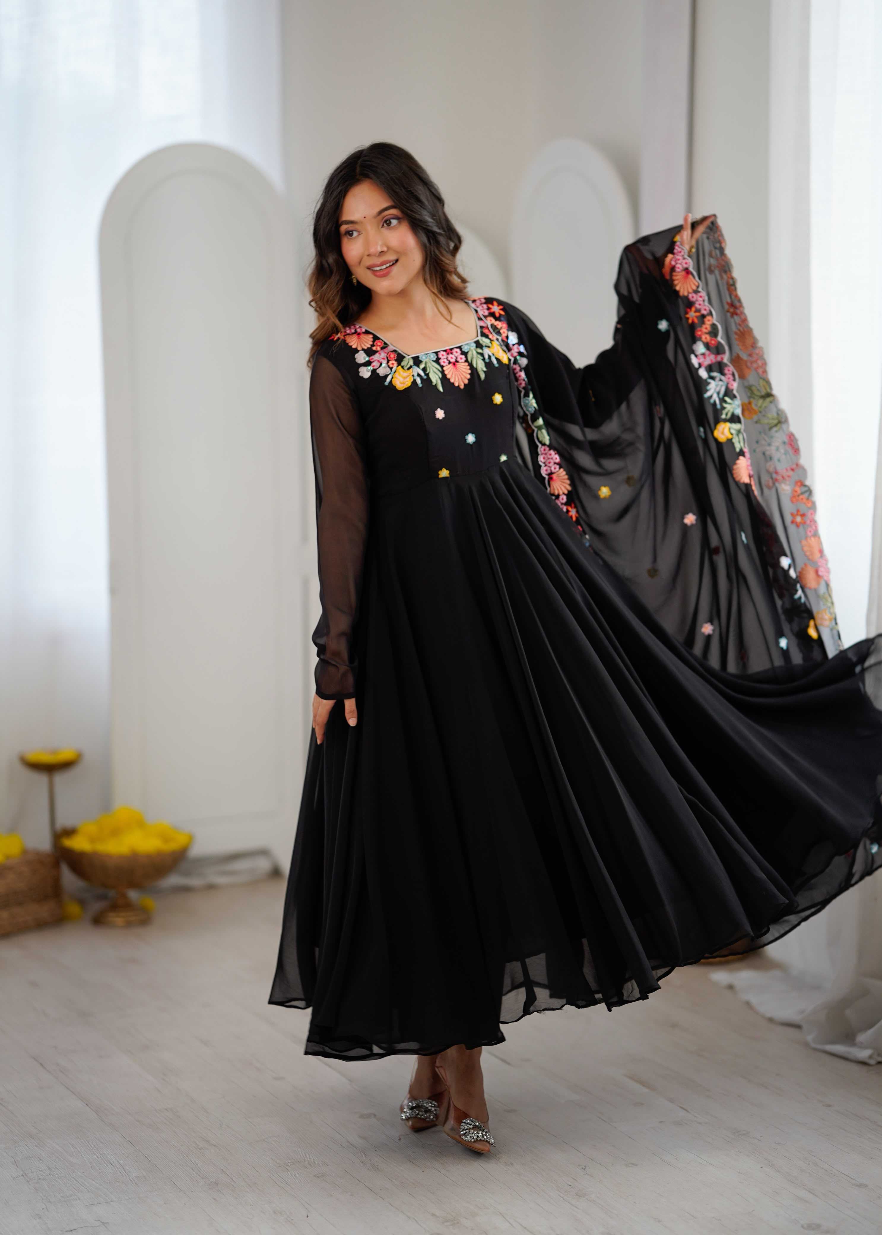 YNF Wholesale Faux Georgette Embroidery Gowns  | Surat Manufacturer