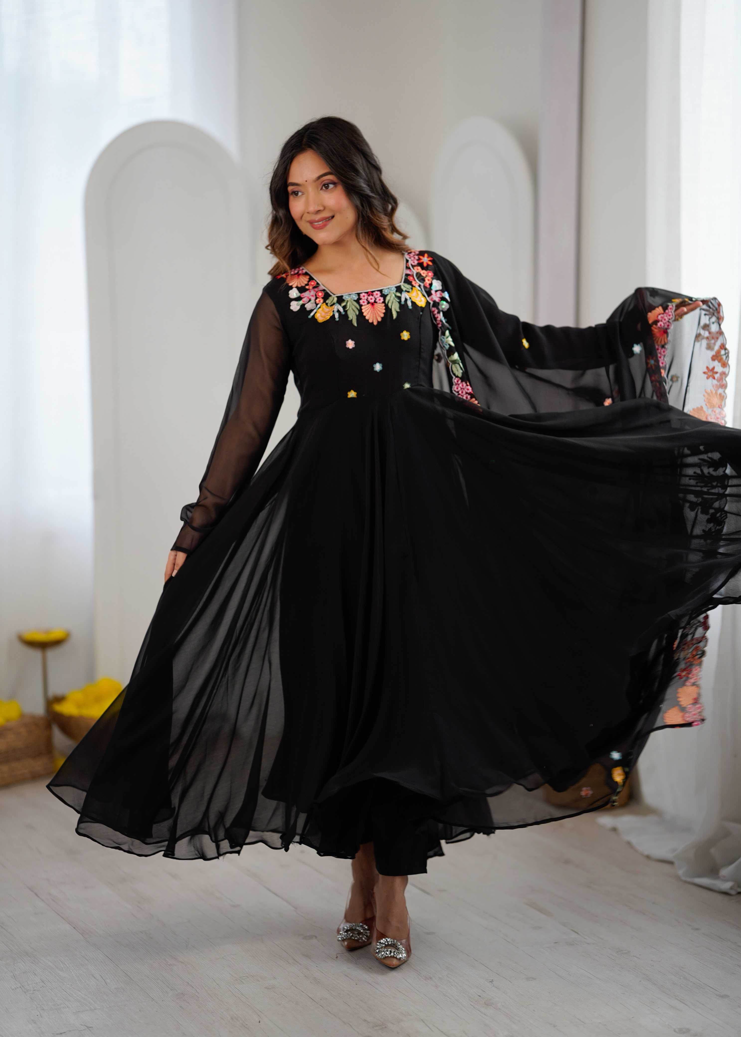 YNF Wholesale Faux Georgette Embroidery Gowns  | Surat Manufacturer