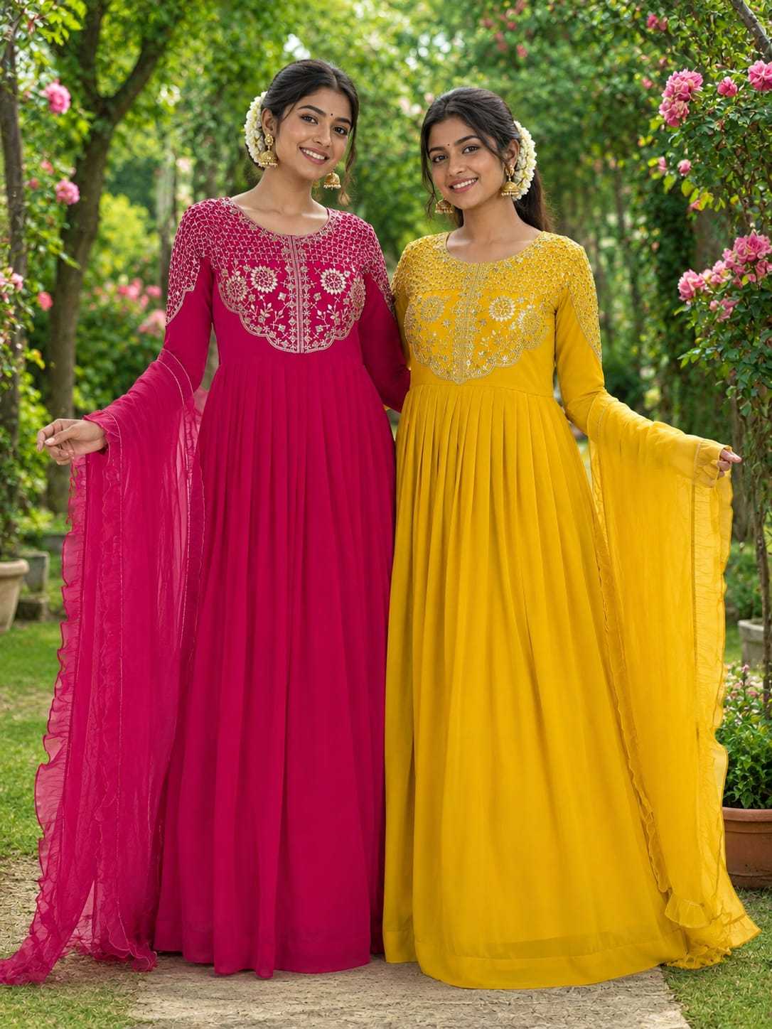 YNF Wholesale Georgette Embroidery Gowns  | Surat Manufacturer