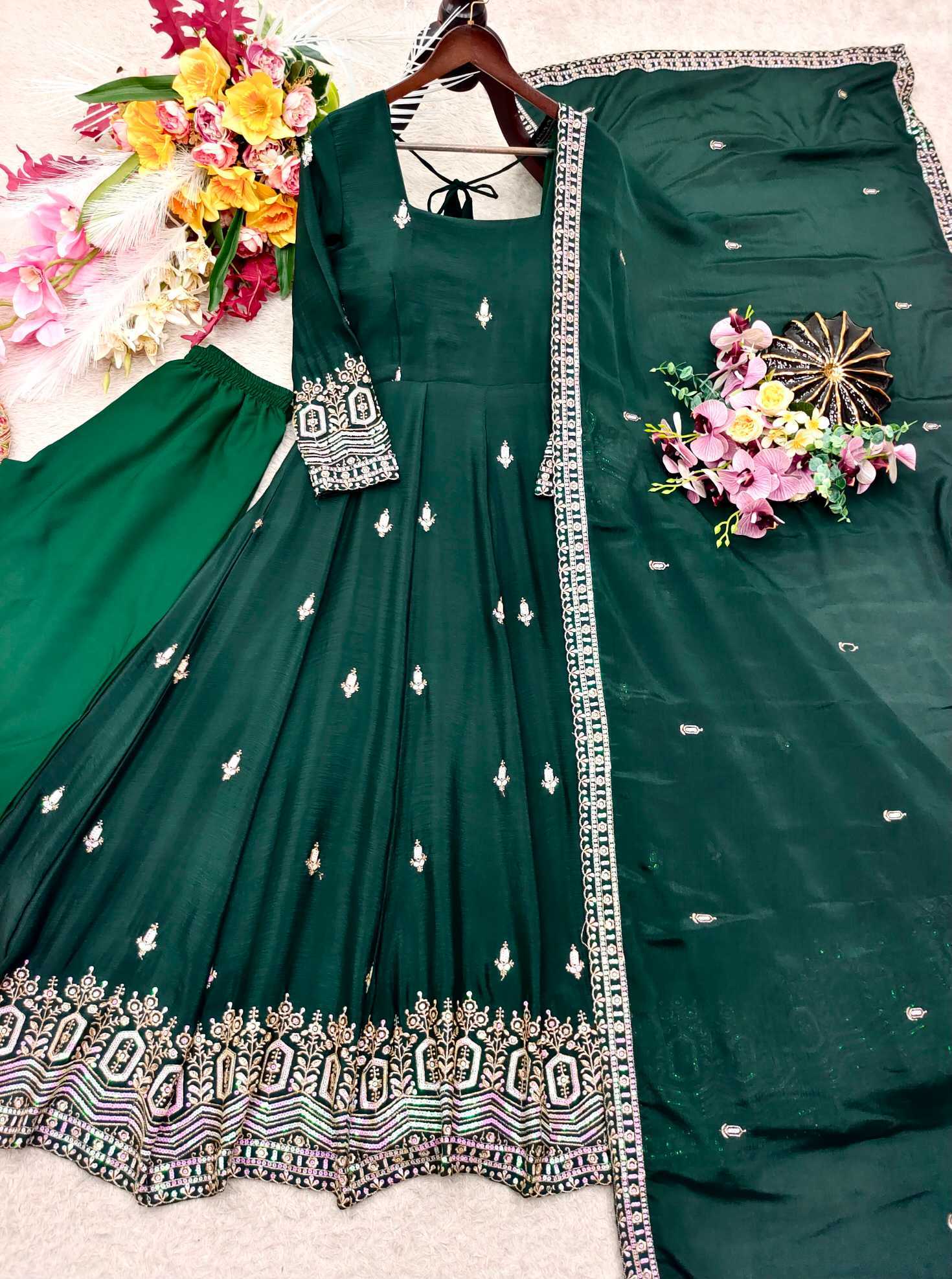 YNF Wholesale Chinon Silk Embroidery Gowns  | Surat Manufacturer