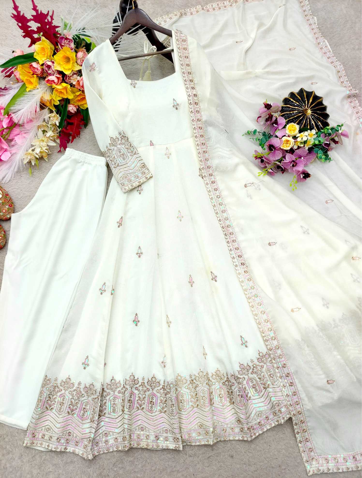 YNF Wholesale Chinon Silk Embroidery Gowns  | Surat Manufacturer