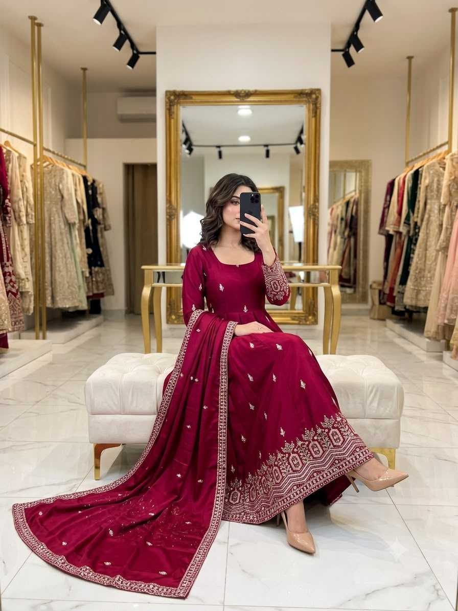 YNF Wholesale Chinon Silk Embroidery Gowns  | Surat Manufacturer