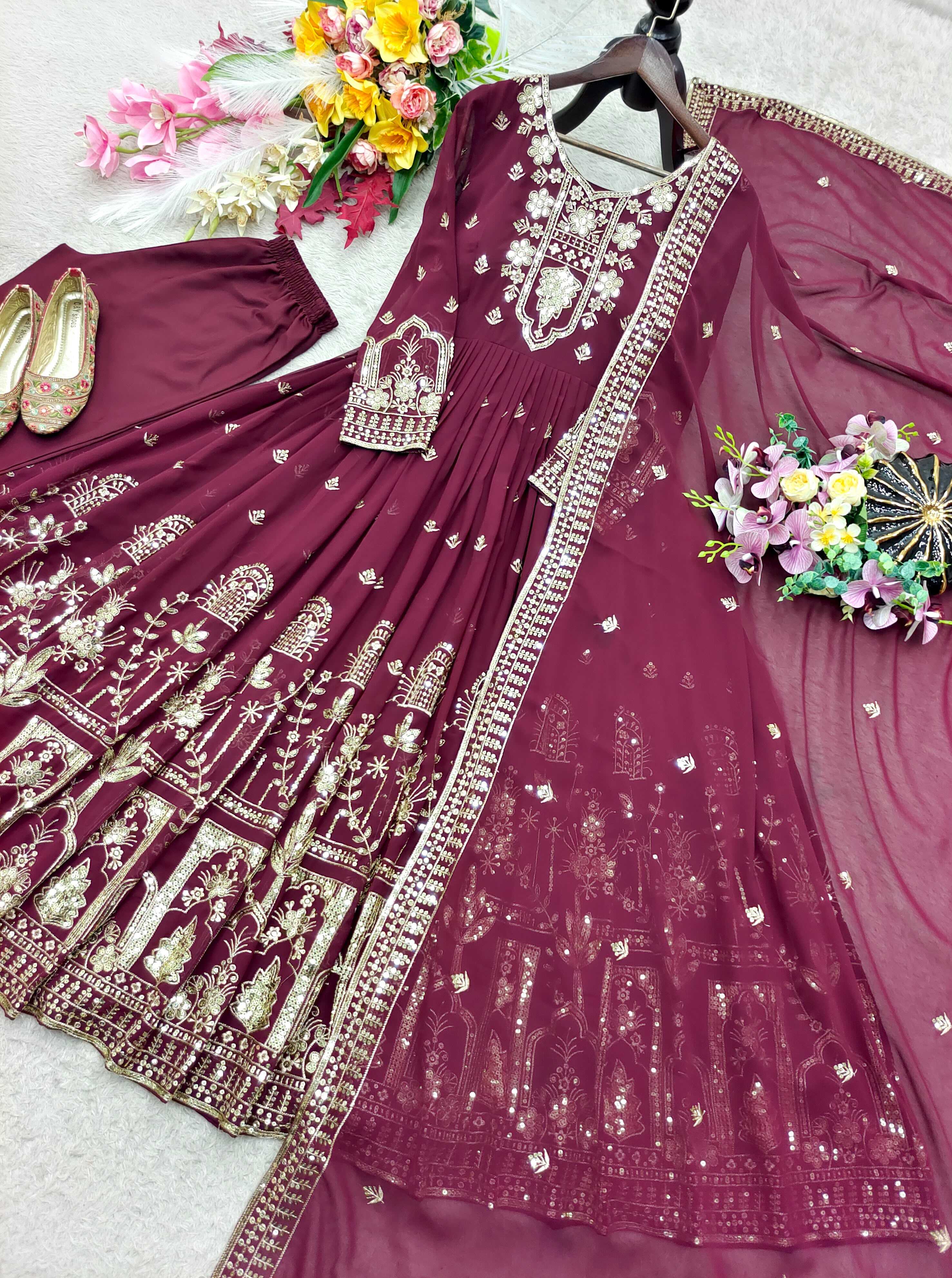 YNF Wholesale Faux Georgette Embroidery Gowns  | Surat Manufacturer