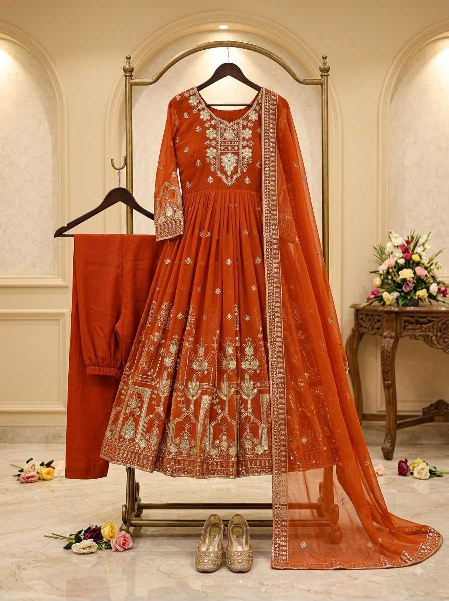 YNF Wholesale Faux Georgette Embroidery Gowns  | Surat Manufacturer