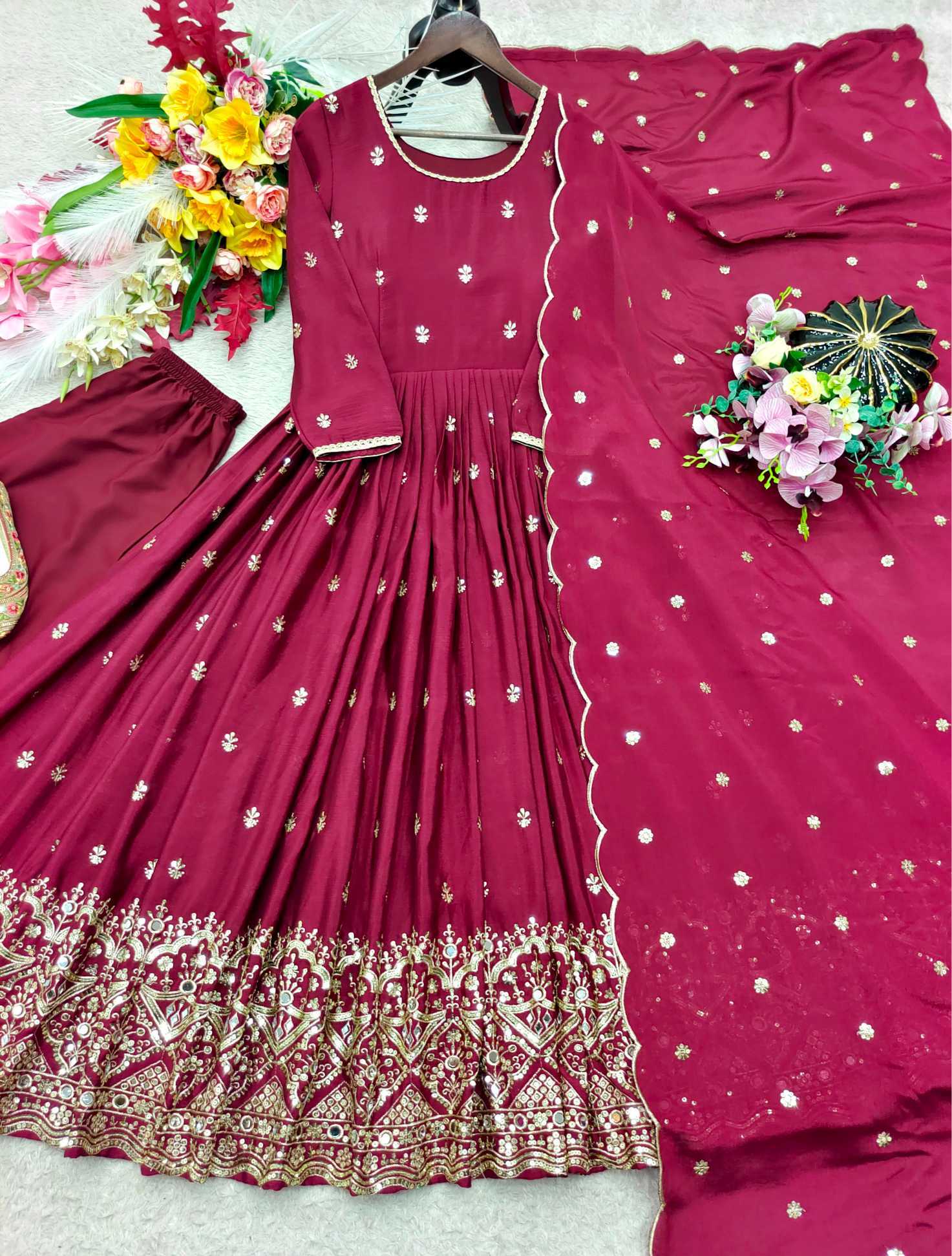 YNF Wholesale Chinon Silk Embroidery Gowns  | Surat Manufacturer