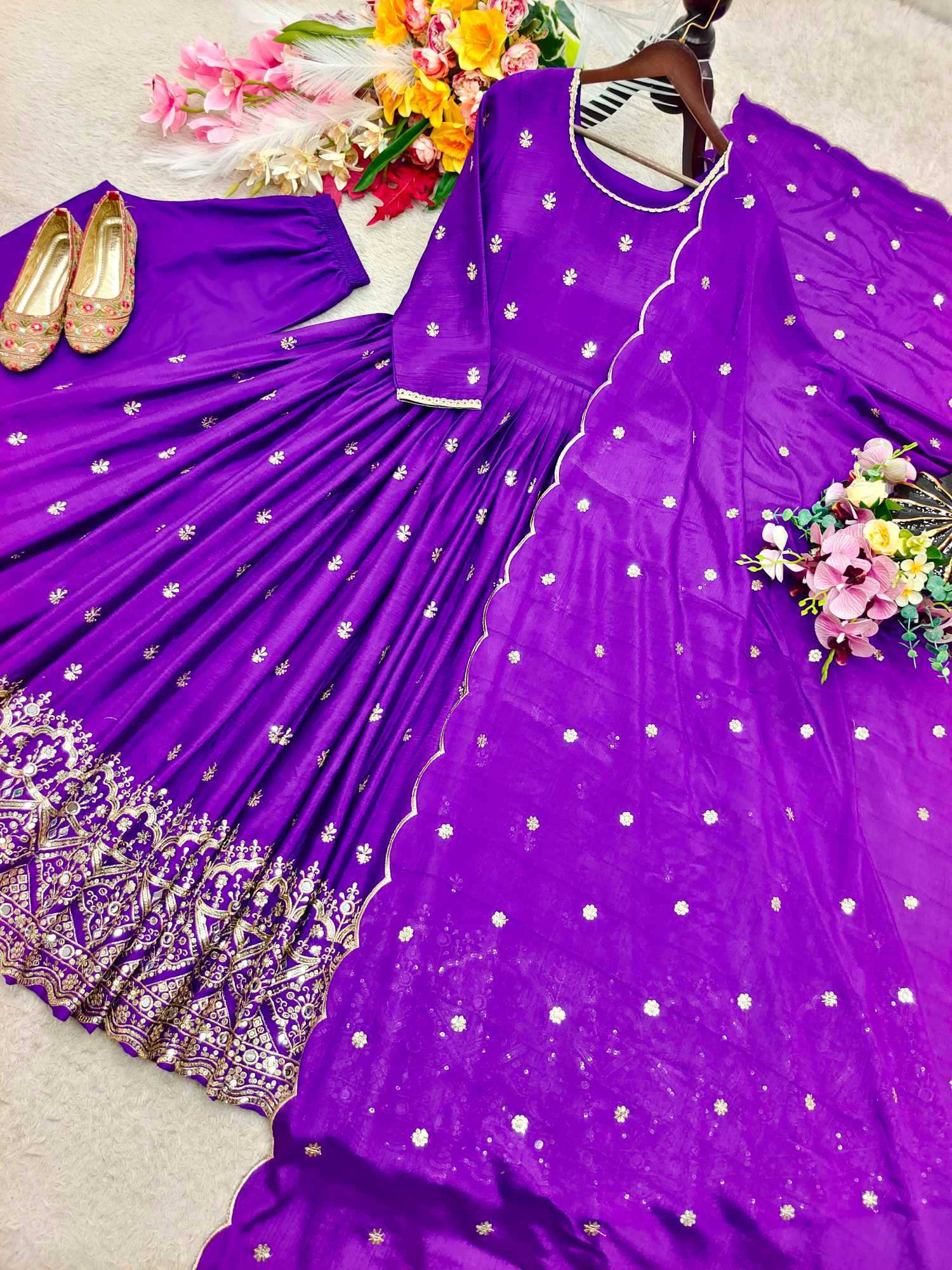 YNF Wholesale Chinon Silk Embroidery Gowns  | Surat Manufacturer