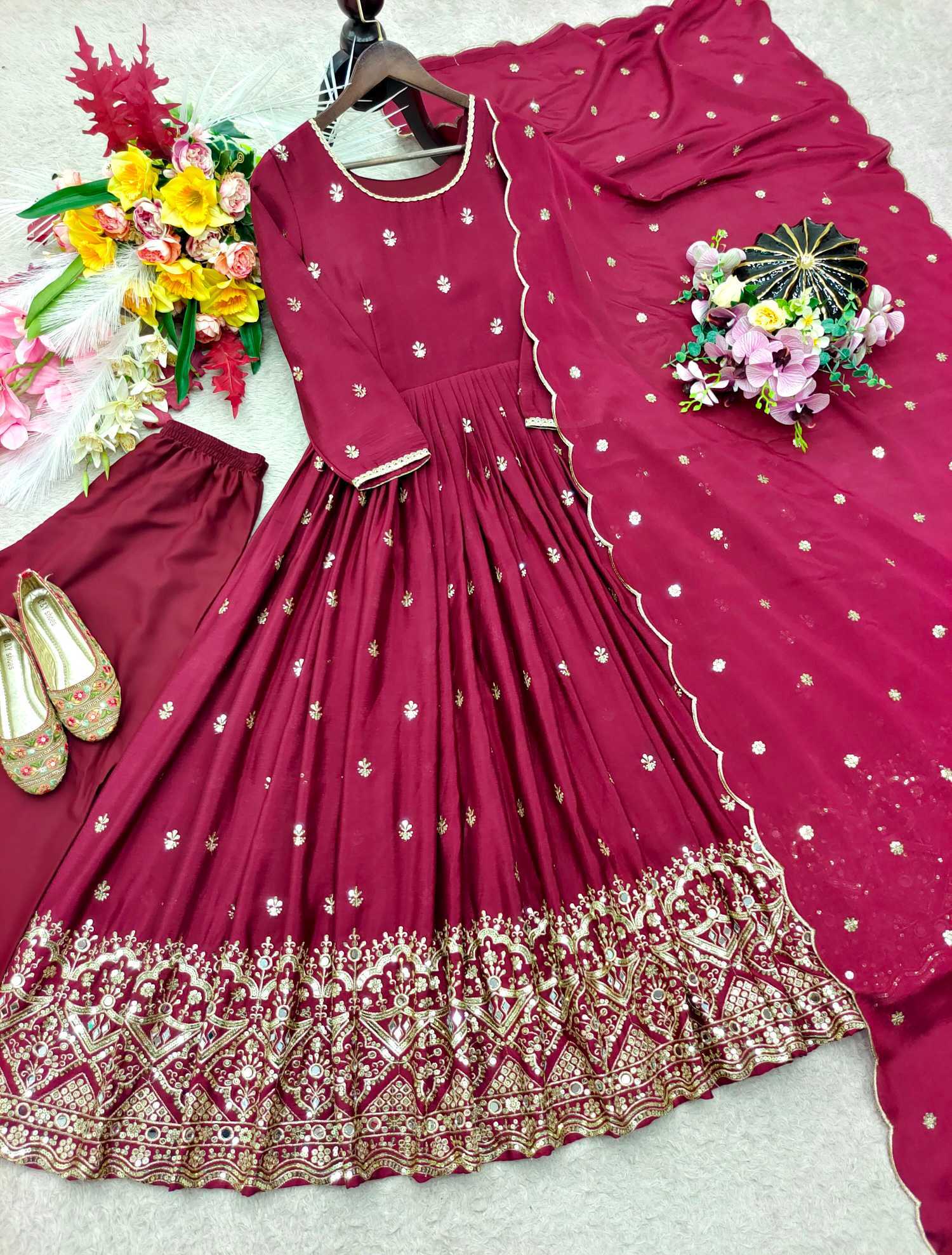 YNF Wholesale Chinon Silk Embroidery Gowns  | Surat Manufacturer