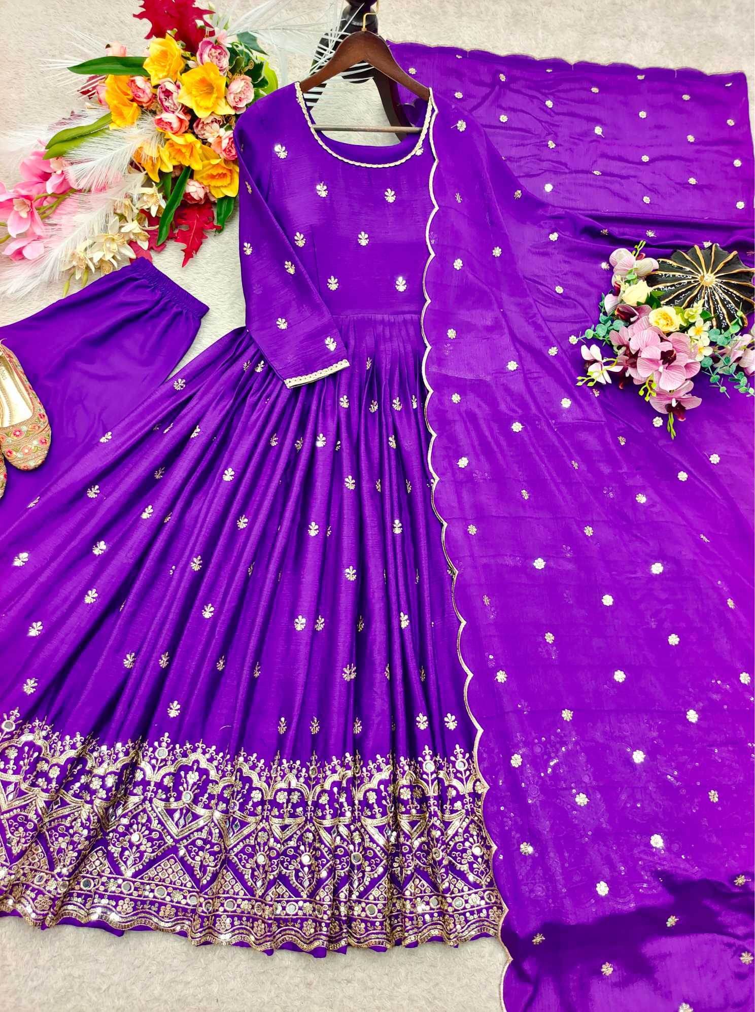 YNF Wholesale Chinon Silk Embroidery Gowns  | Surat Manufacturer
