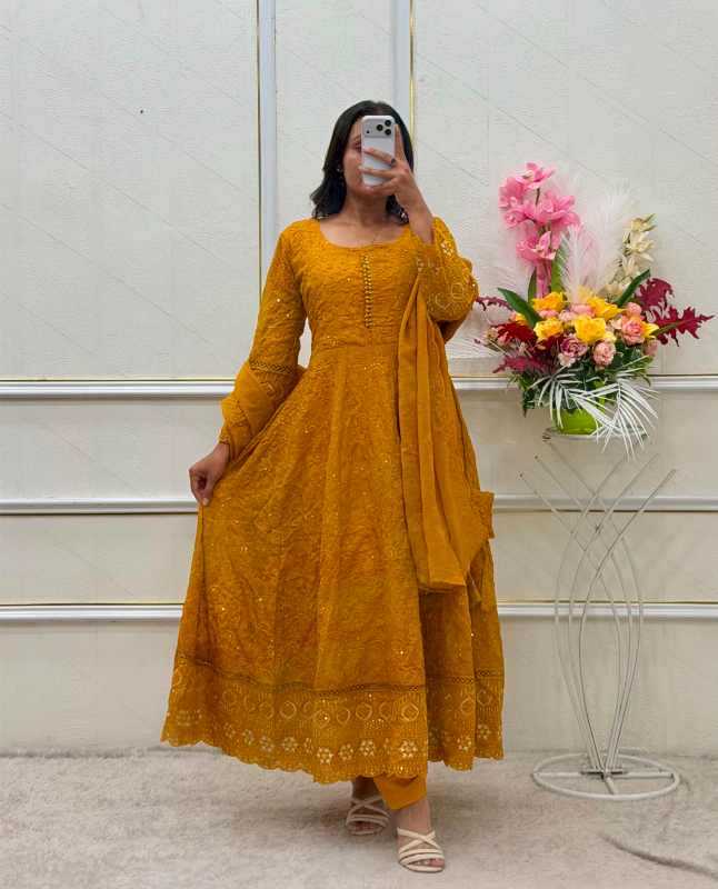 YNF Wholesale Faux Georgette Embroidery Gowns  | Surat Manufacturer