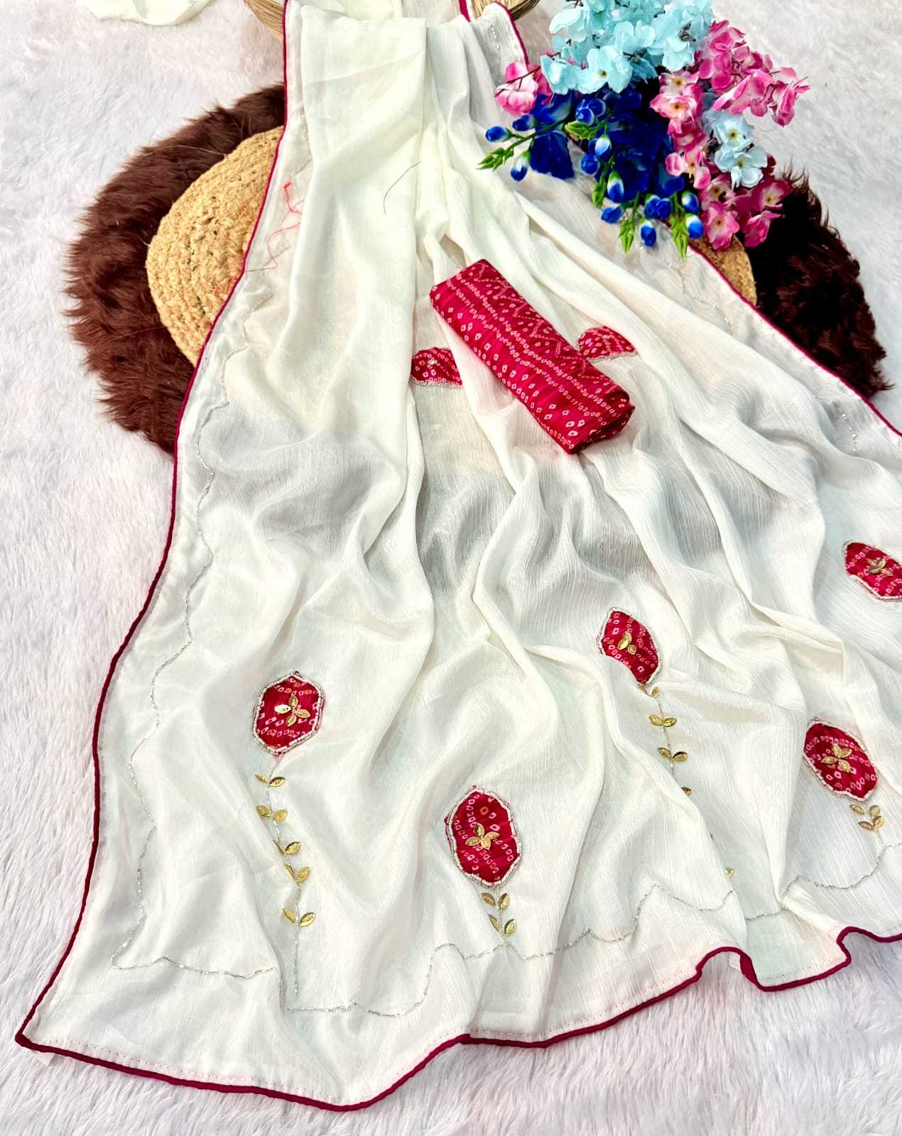 YNF Wholesale Chinon Printed Silk Saree  | Surat Manufacturer