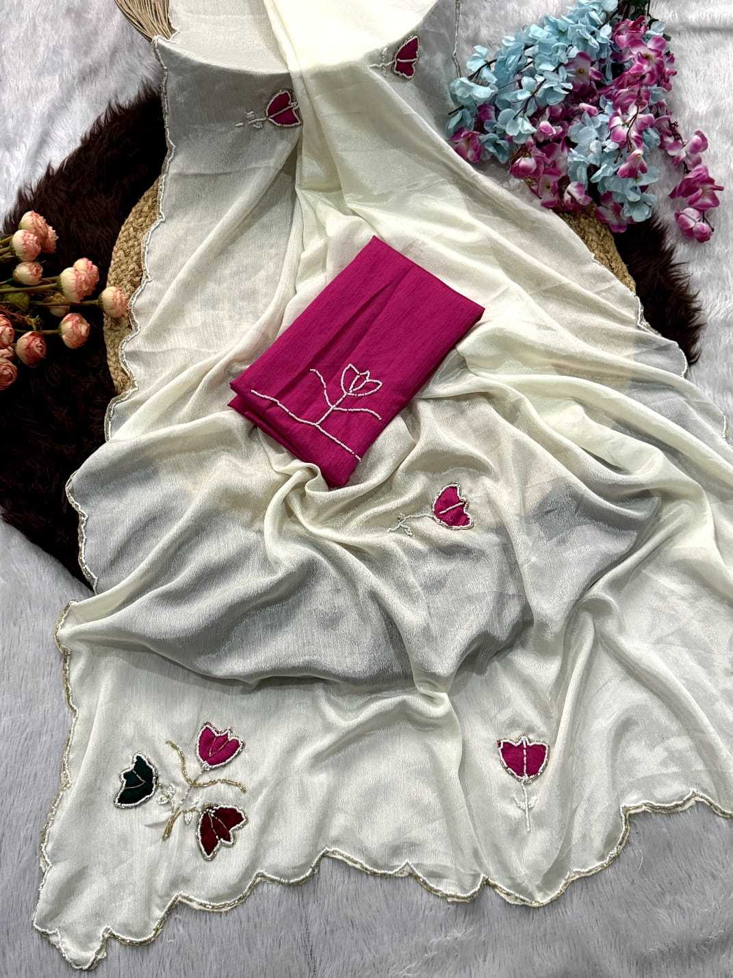 YNF Wholesale Chinon Hand Work Sarees  | Surat Manufacturer