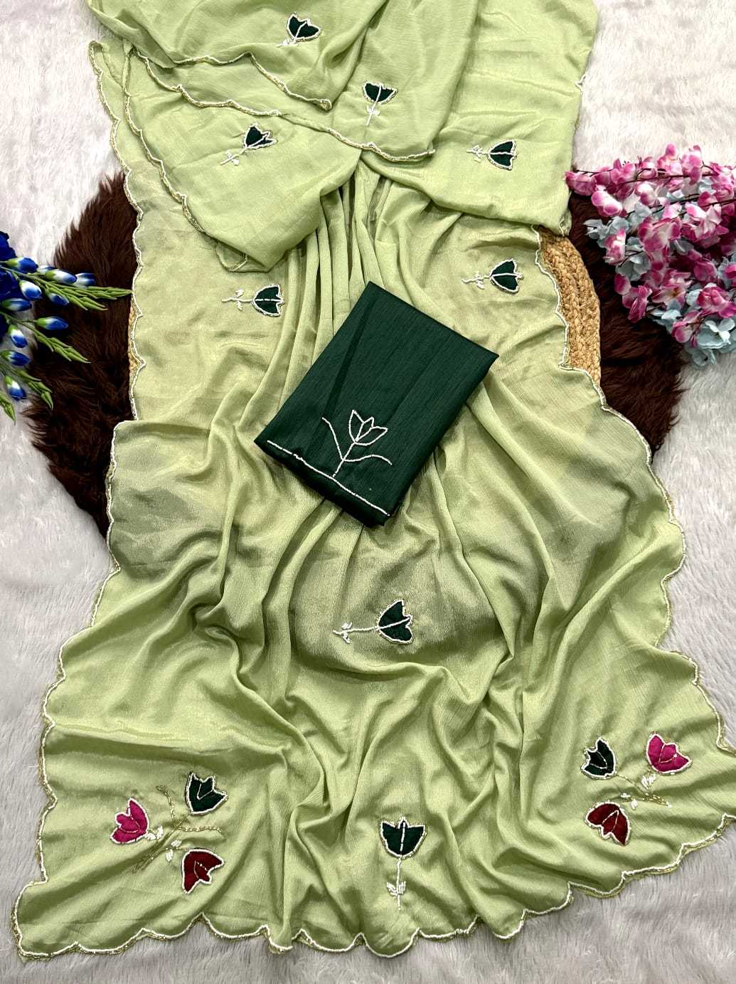 YNF Wholesale Chinon Hand Work Sarees  | Surat Manufacturer