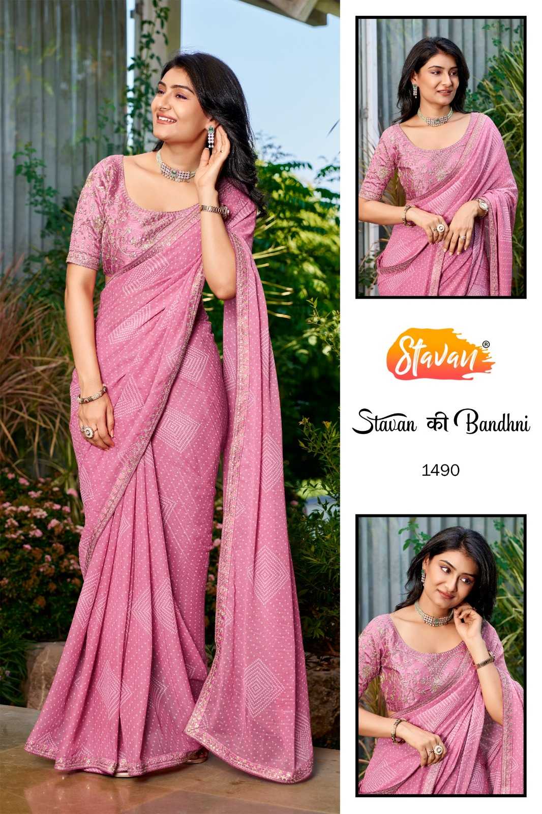 YNF Wholesale Georgette Printed Sarees KESH514 Stavan Ki Bandhani | Surat Manufacturer