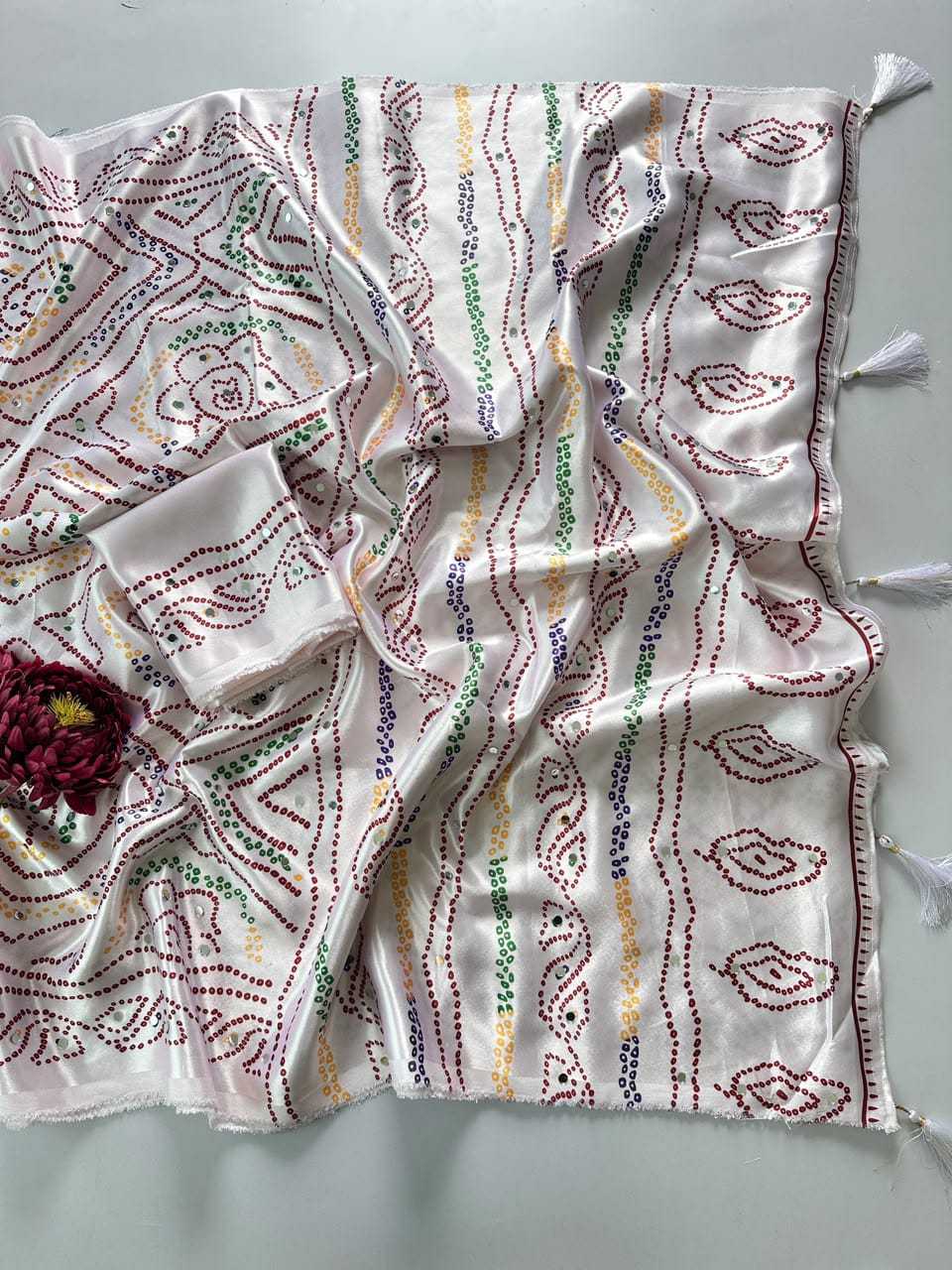 YNF Wholesale Japan Sartin Bandhani Bandhej Sarees  | Surat Manufacturer