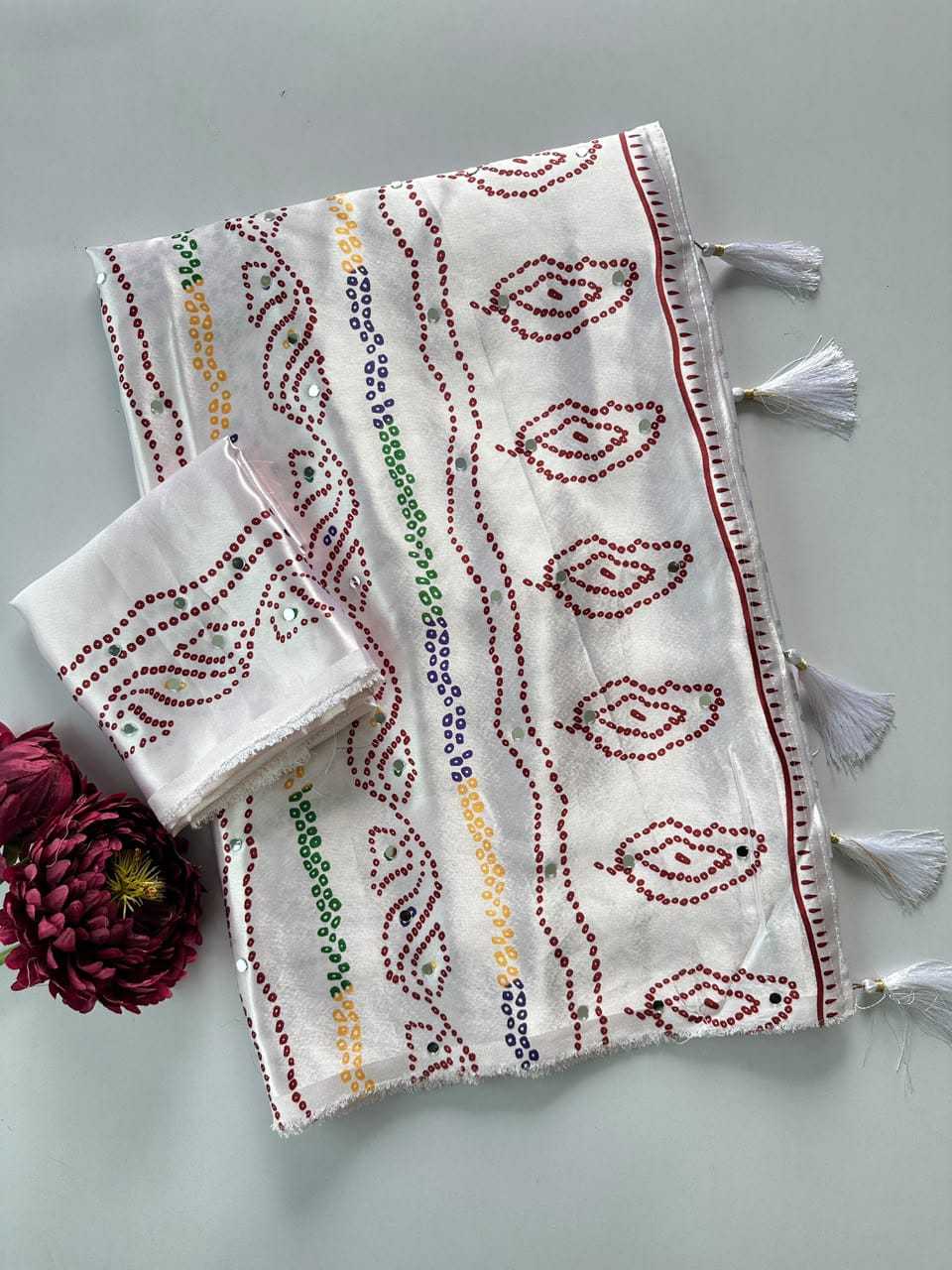 YNF Wholesale Japan Sartin Bandhani Bandhej Sarees  | Surat Manufacturer