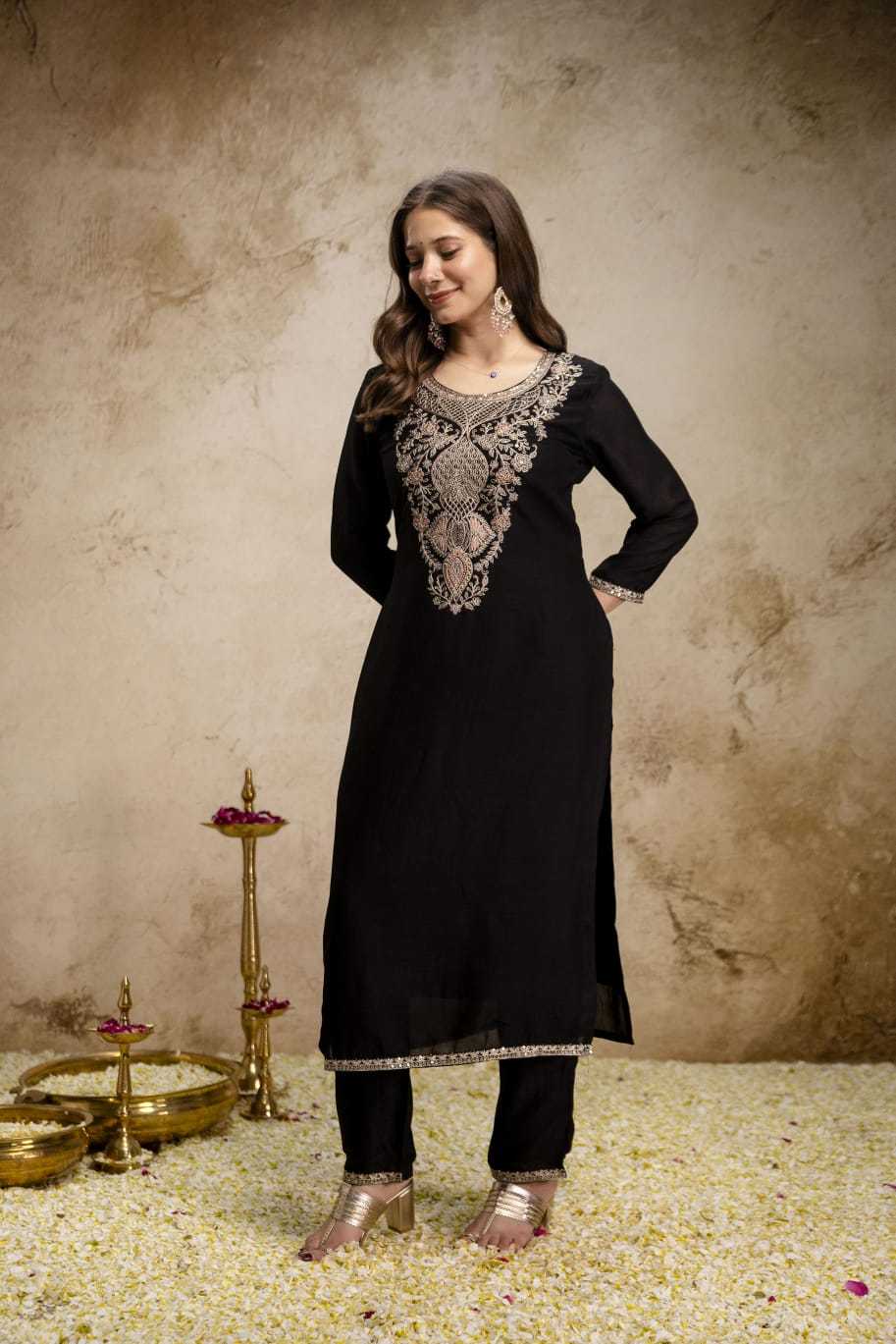 YNF Wholesale Vichitra Silk Festive Kurtis KESH529 BLACK | Surat Manufacturer