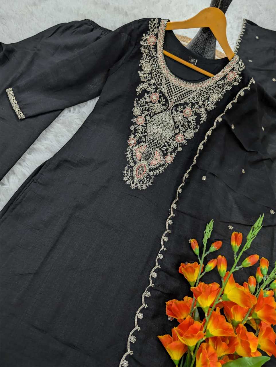 YNF Wholesale Vichitra Silk Festive Kurtis KESH529 BLACK | Surat Manufacturer
