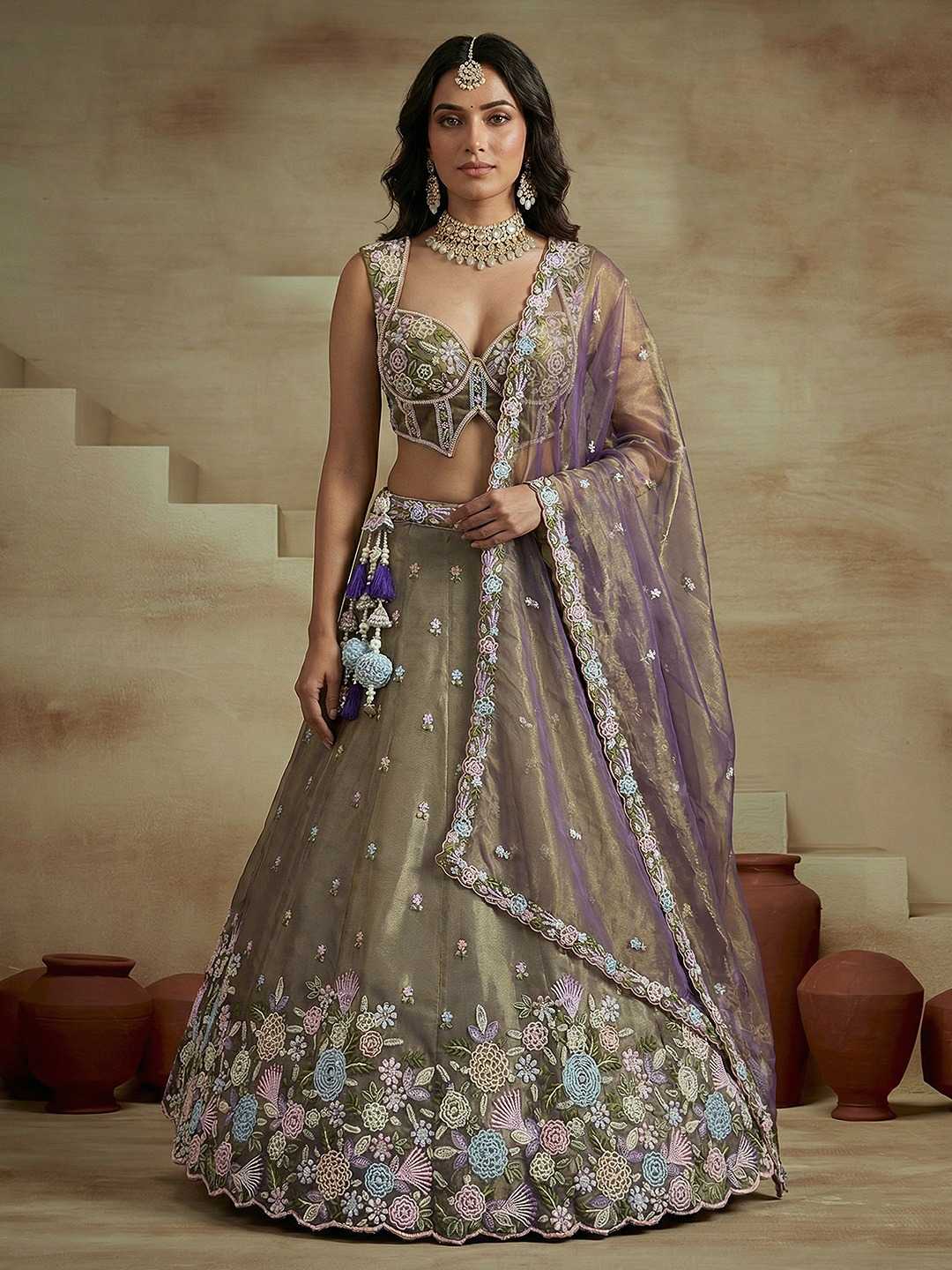 YNF Wholesale Tissue Embroidered Lehenga  | Surat Manufacturer